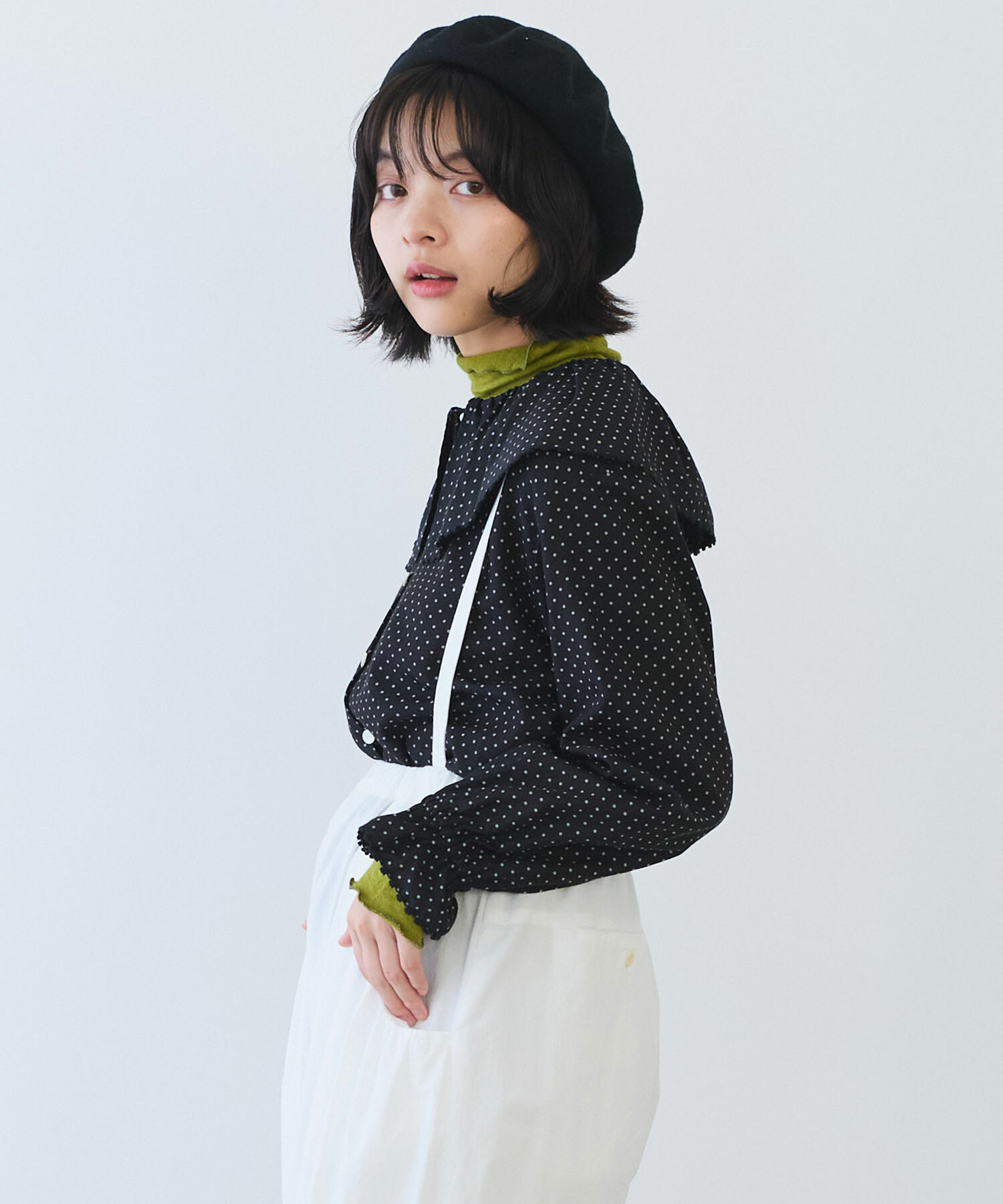 AMBIDEX Store △○ キュプラ ルナファー ドット プリント ケープ襟