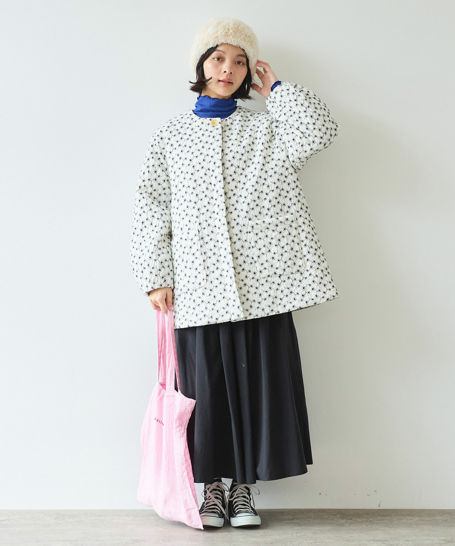 AMBIDEX Store △〇 evodown はな刺繍 ノーカラーコート(F コン