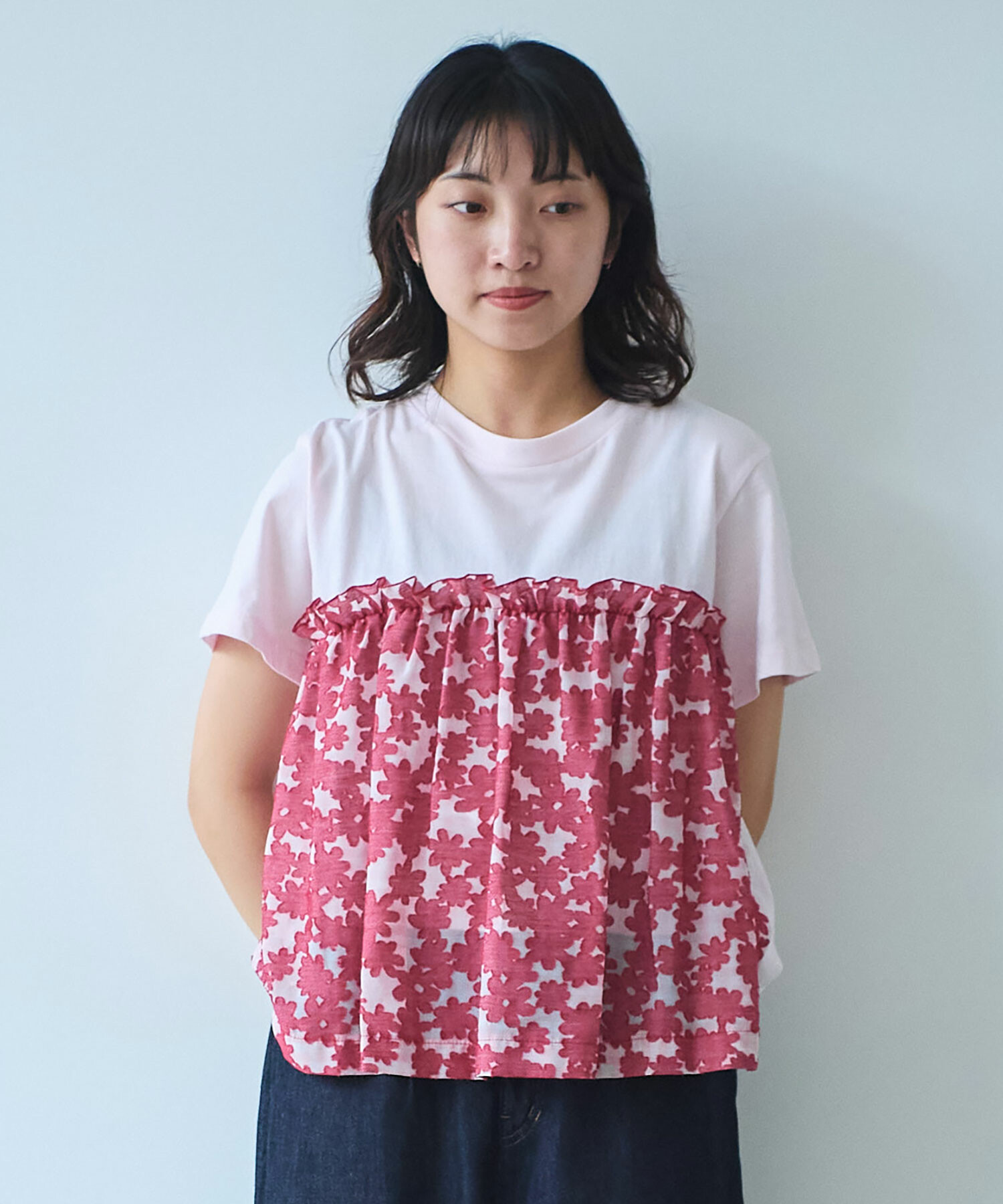 AMBIDEX Store 〇gingham×hana opal Tシャツ(F アカ): bulle de