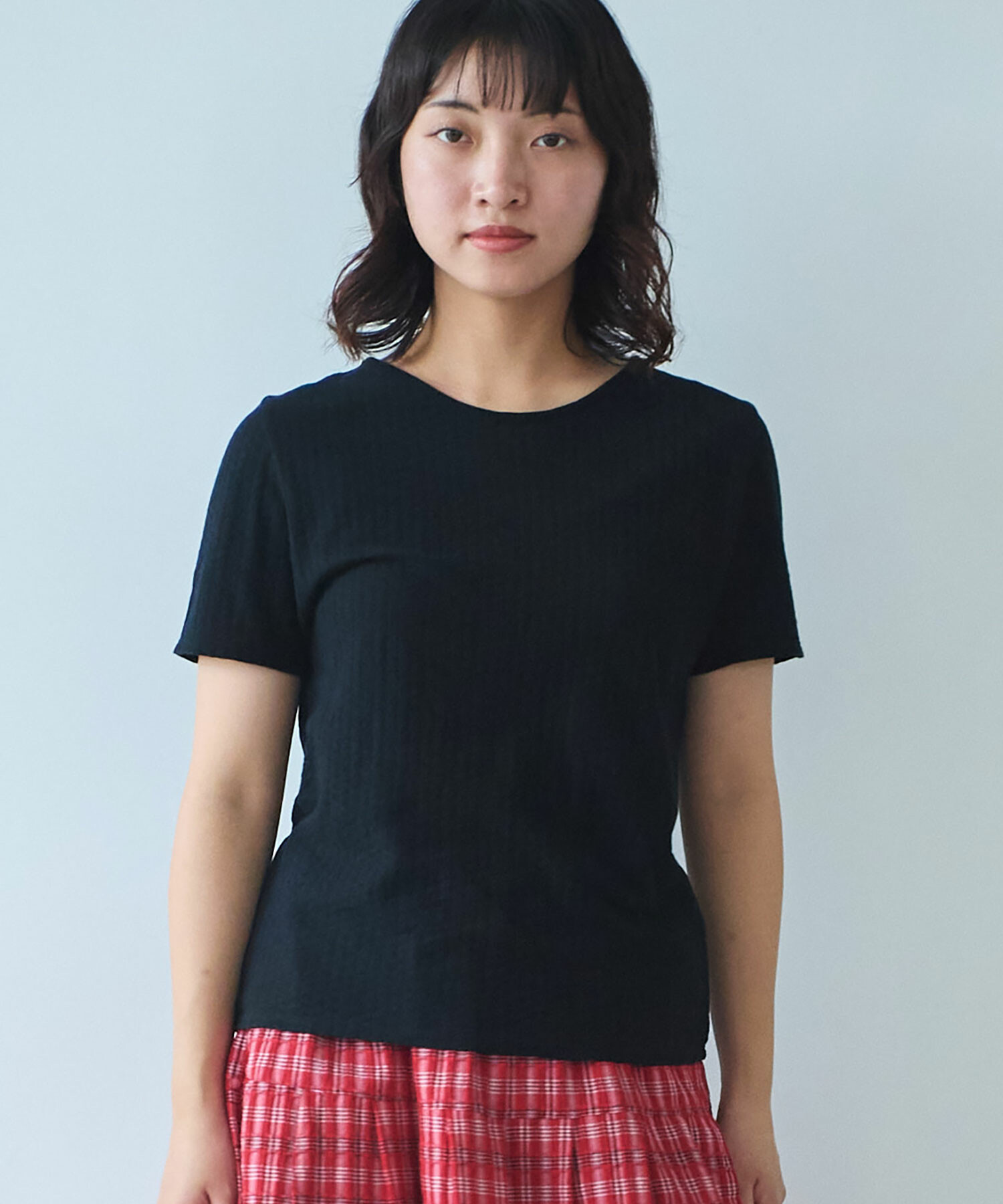tシャツ 強撚針抜ジャカード 半袖プルオーバー レディース AMBIDEX Store 強撚針抜ジャカード 半袖プルオーバー(F サックス