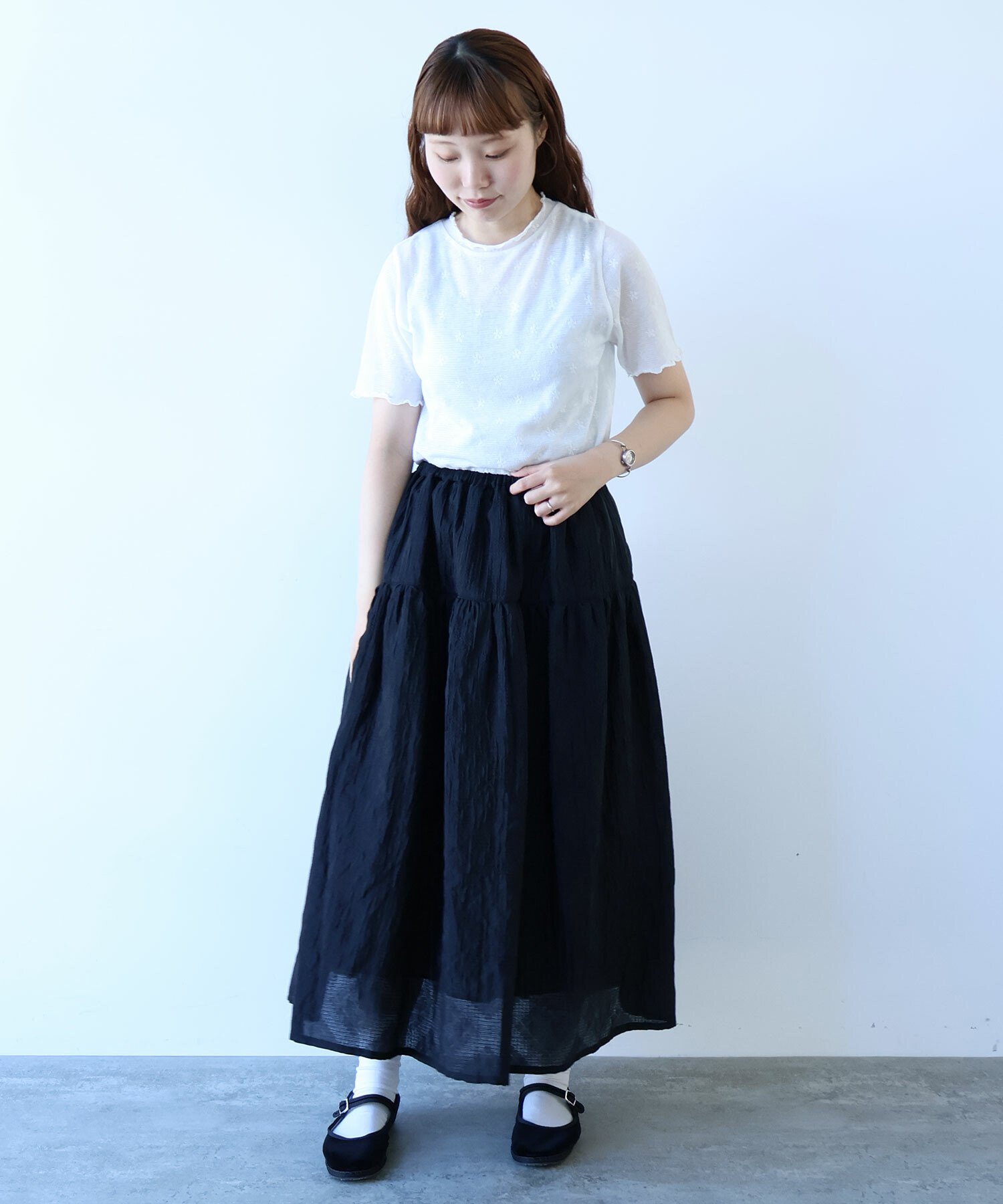 AMBIDEX Store △〇 hana×mesh ジャカード ハイネック 半袖プル