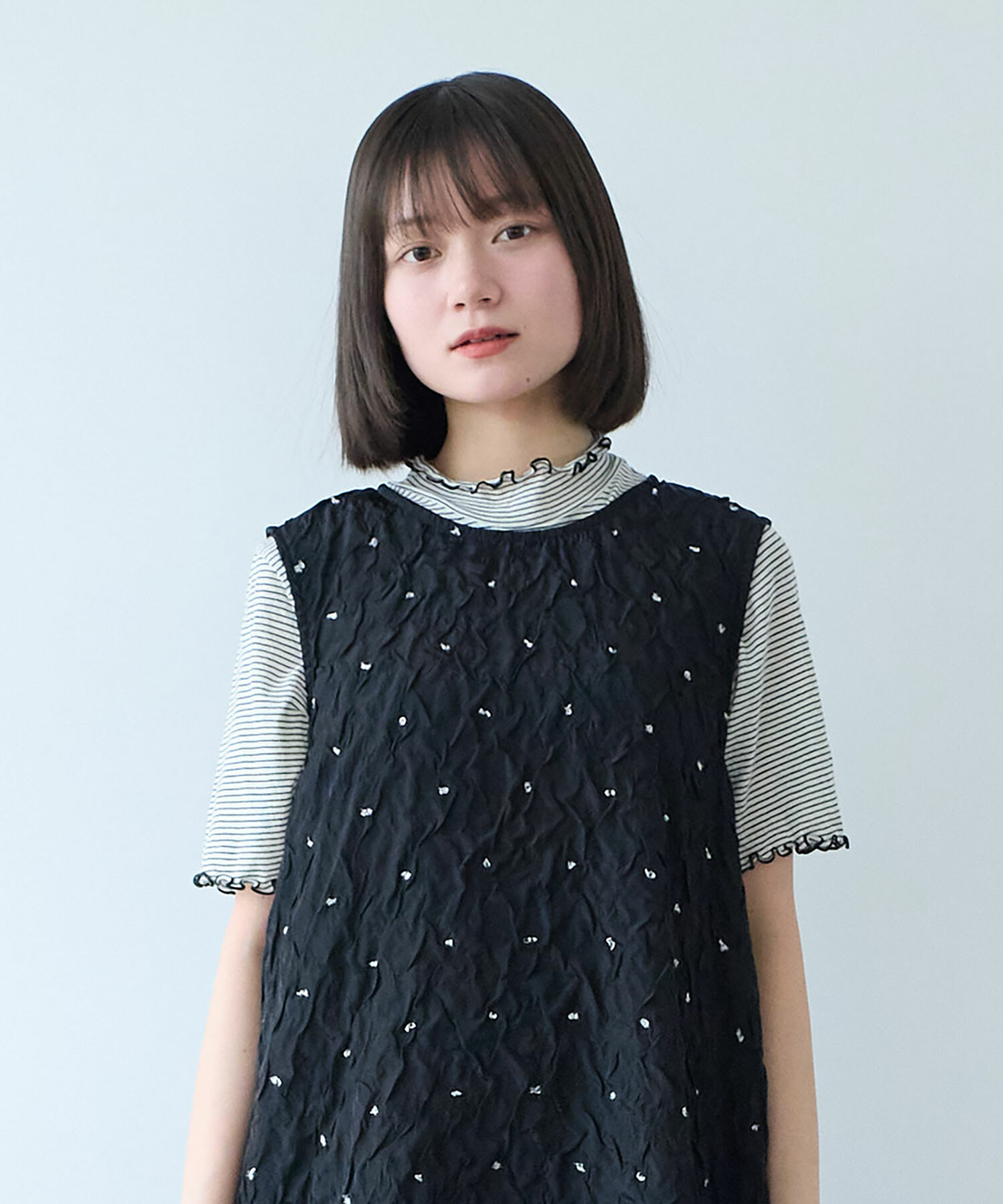 ひでさん AMBIDEX Store ○ 60/-×60/- ボーダー ハイネック 半袖プルオーバー(F