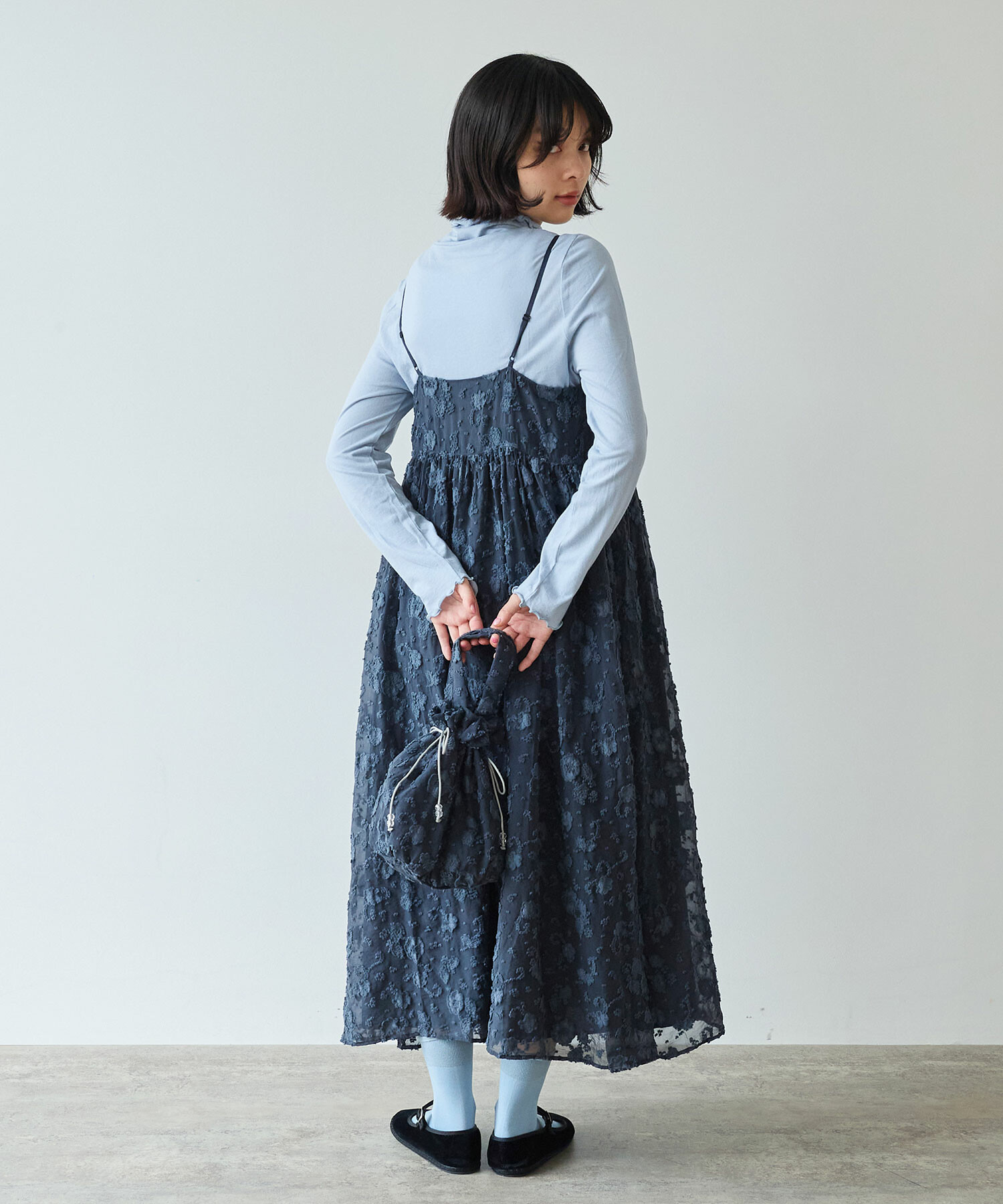 AMBIDEX Store 〇 踊るはな ジャカード ワンピース(F チャコール