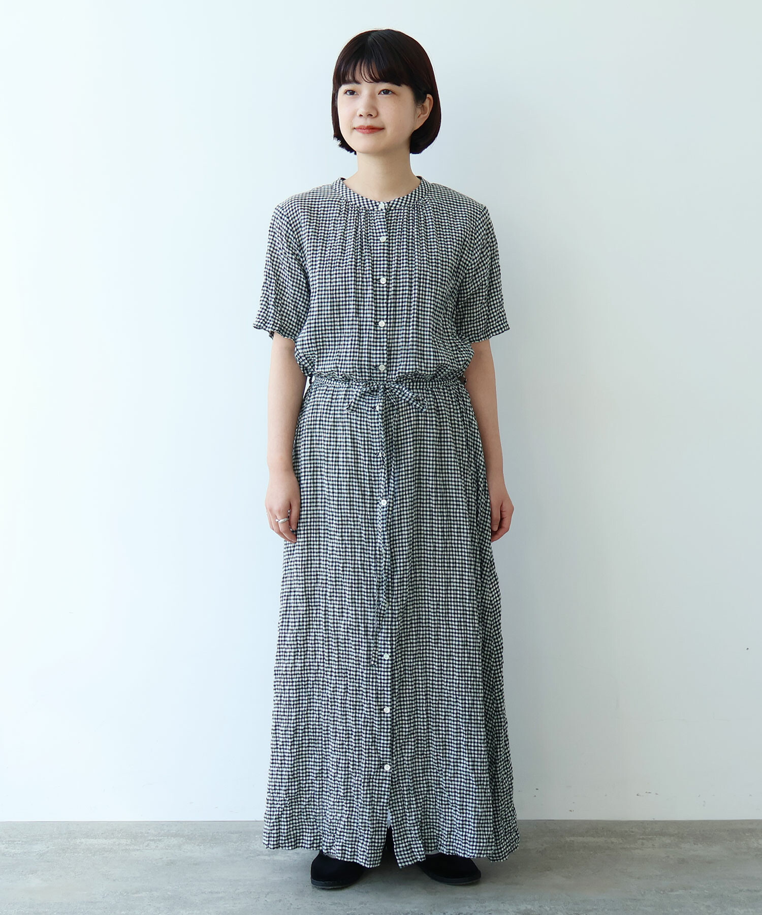 AMBIDEX Store ○ shirring mini check ワンピース(F アオ): bulle de