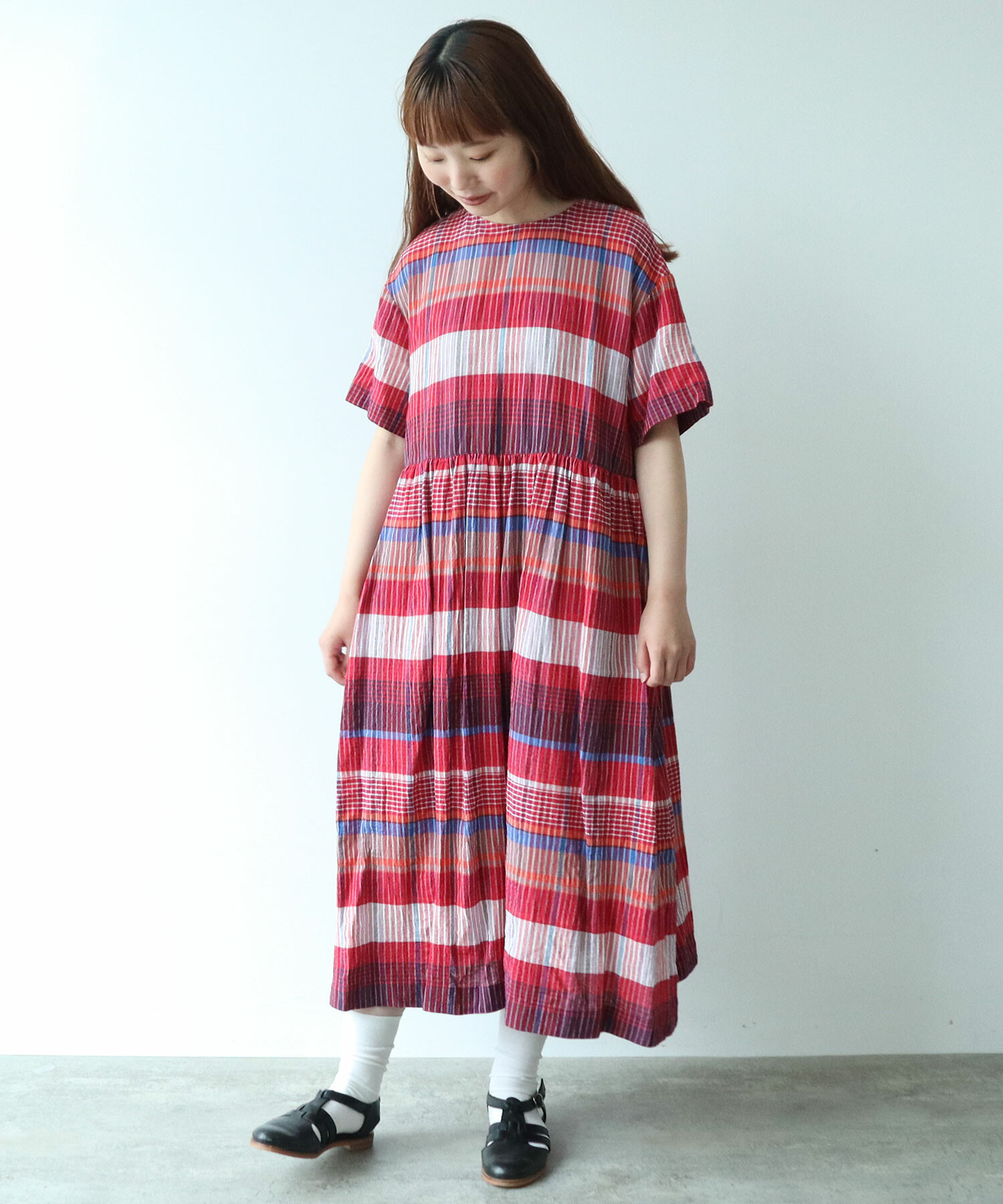 アトリエggビックチェックワンピースsize19ハーフ AMBIDEX Store △〇 ビッグチェック ワンピース(F アカ): bulle