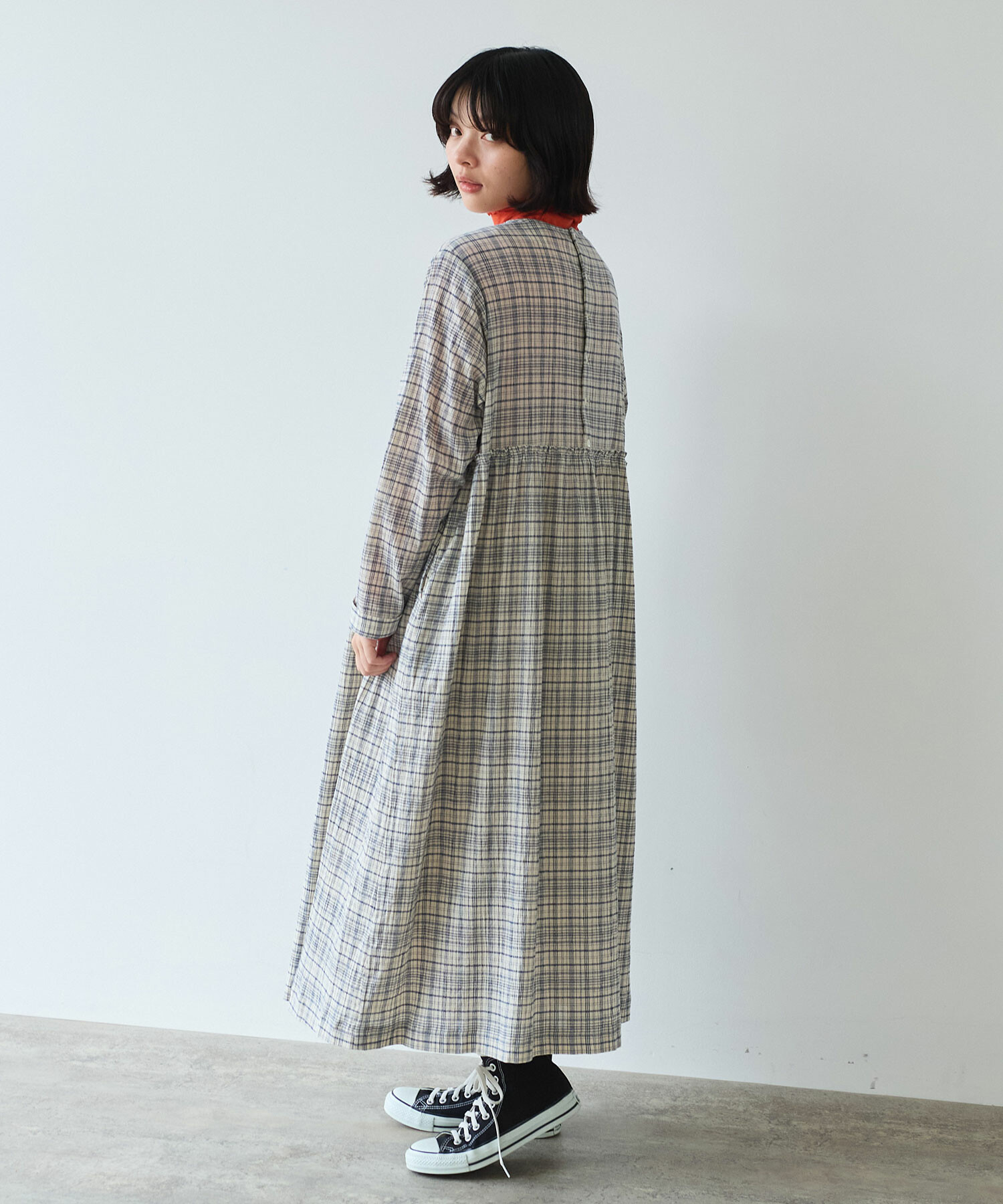 AMBIDEX Store △〇 ちぢみcheck ワンピース(F ピンク): bulle de savon