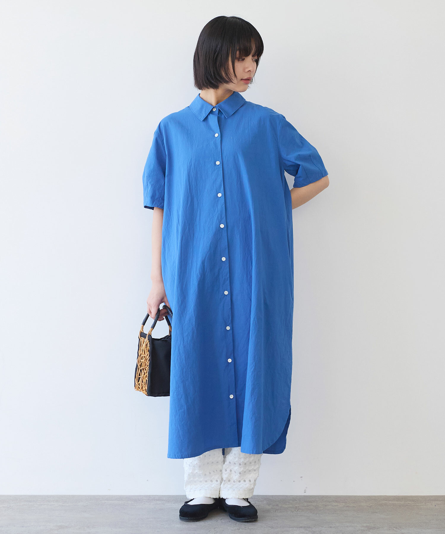 ポロワンピース 青 半袖 BLUEEAST ワンピース ハート刺繍ポロシャツワンピース