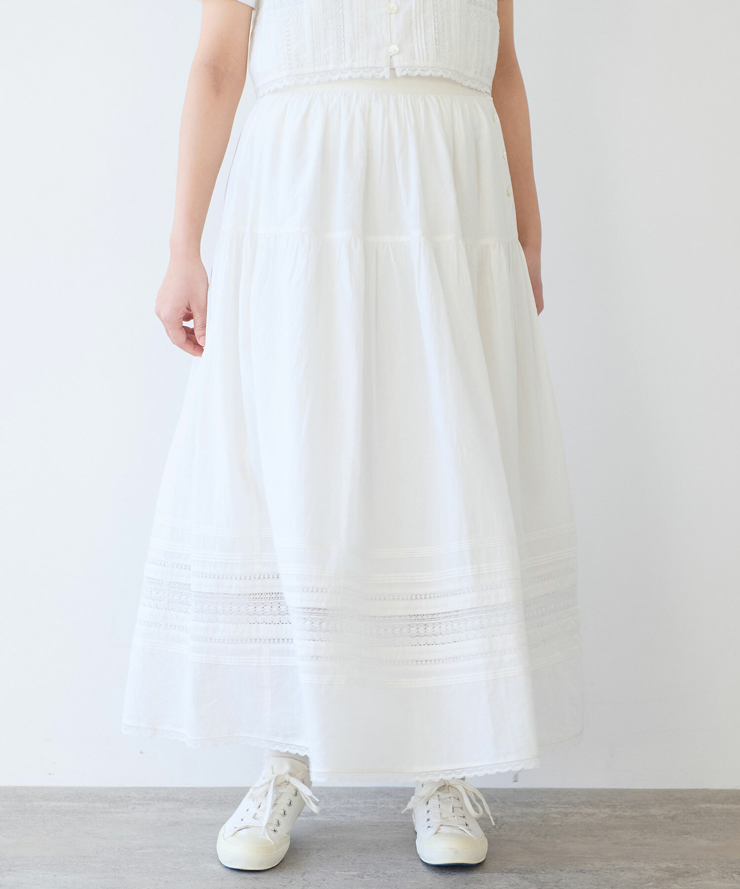 アンティークレーススカート antique vintage ヴィンテージ Antique Cotton Leavers Lace Skirt（アンティーク コットン