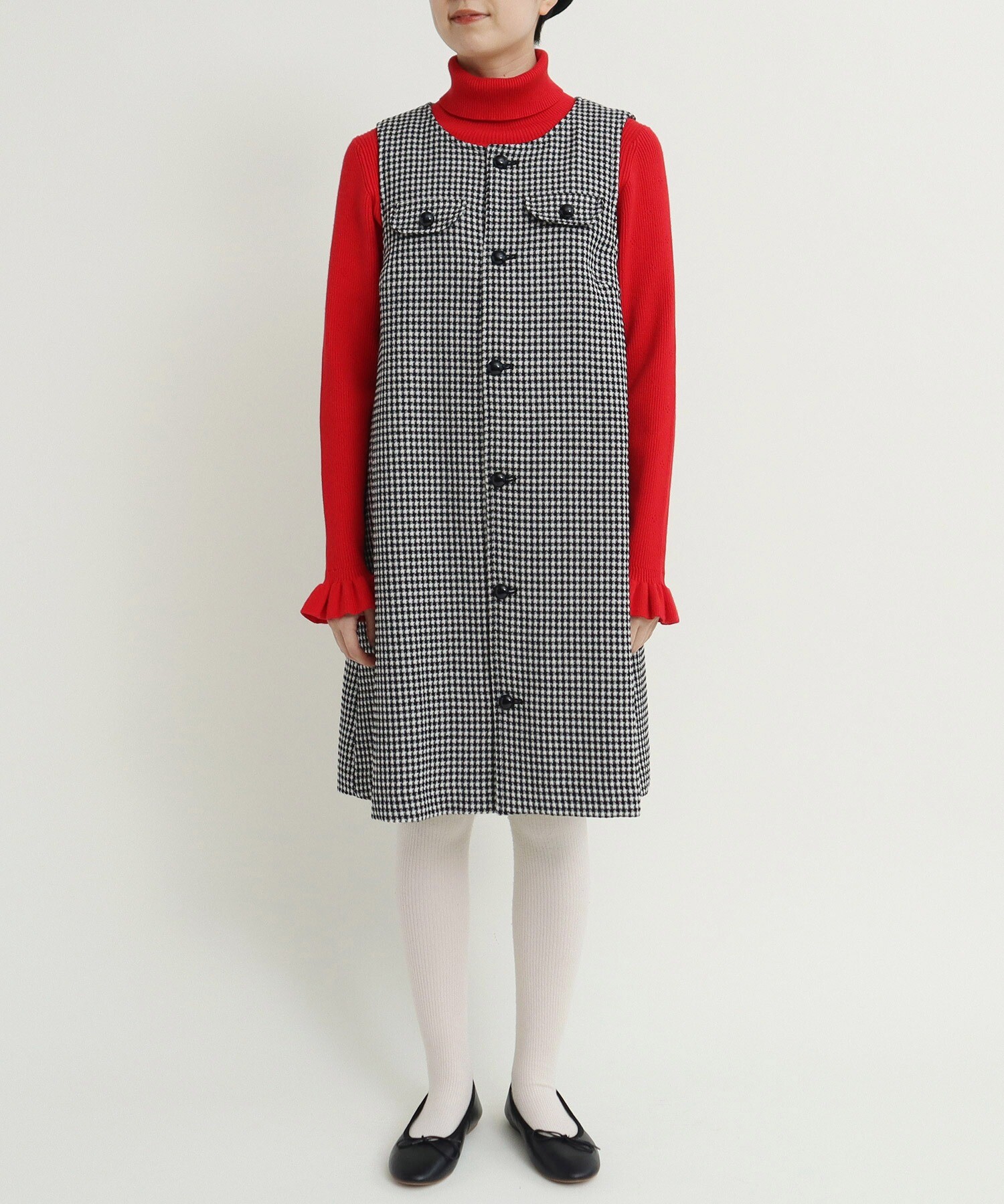 AMBIDEX Store ○ウールギンガム 前開きジャンパースカート(F クロ