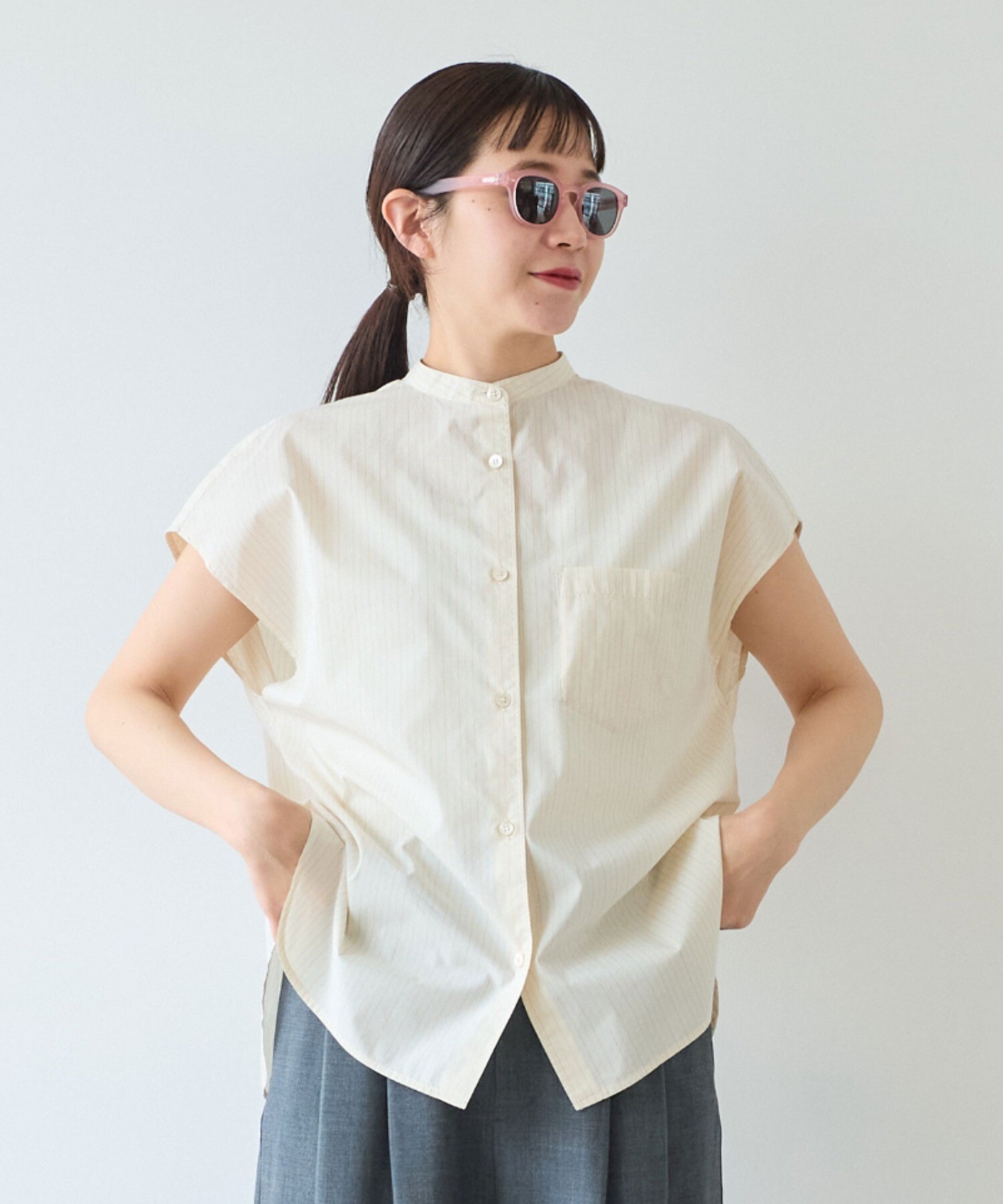 algonquins ストライプブラウス ATON / エイトン】GIZA STRIPE STANDARD SHIRT / ギザストライプ