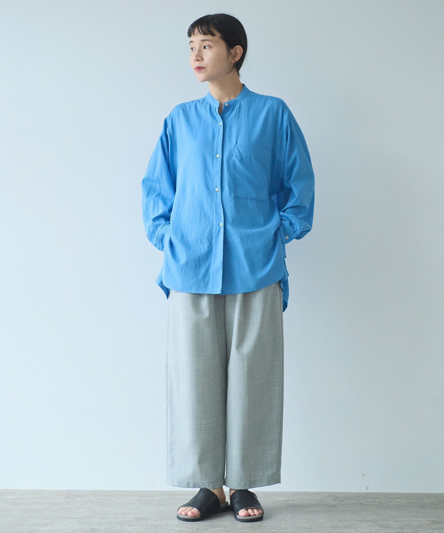 AMBIDEX Ebonyivory ネイビーブラウス AMBIDEX Store △〇lace pin tuck フレンチスリーブブラウス(F