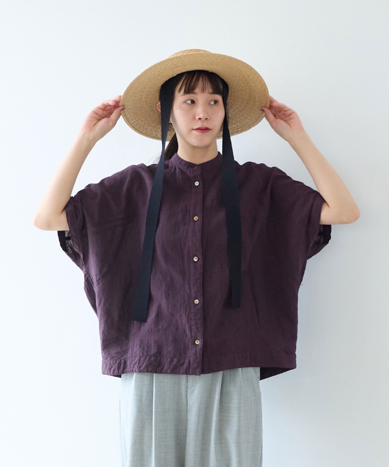 ZAFUL◆コットン＆リネン◆半袖◆シャツ[送料込] Geometric Retro Jacquard Textured Quarter Button Short