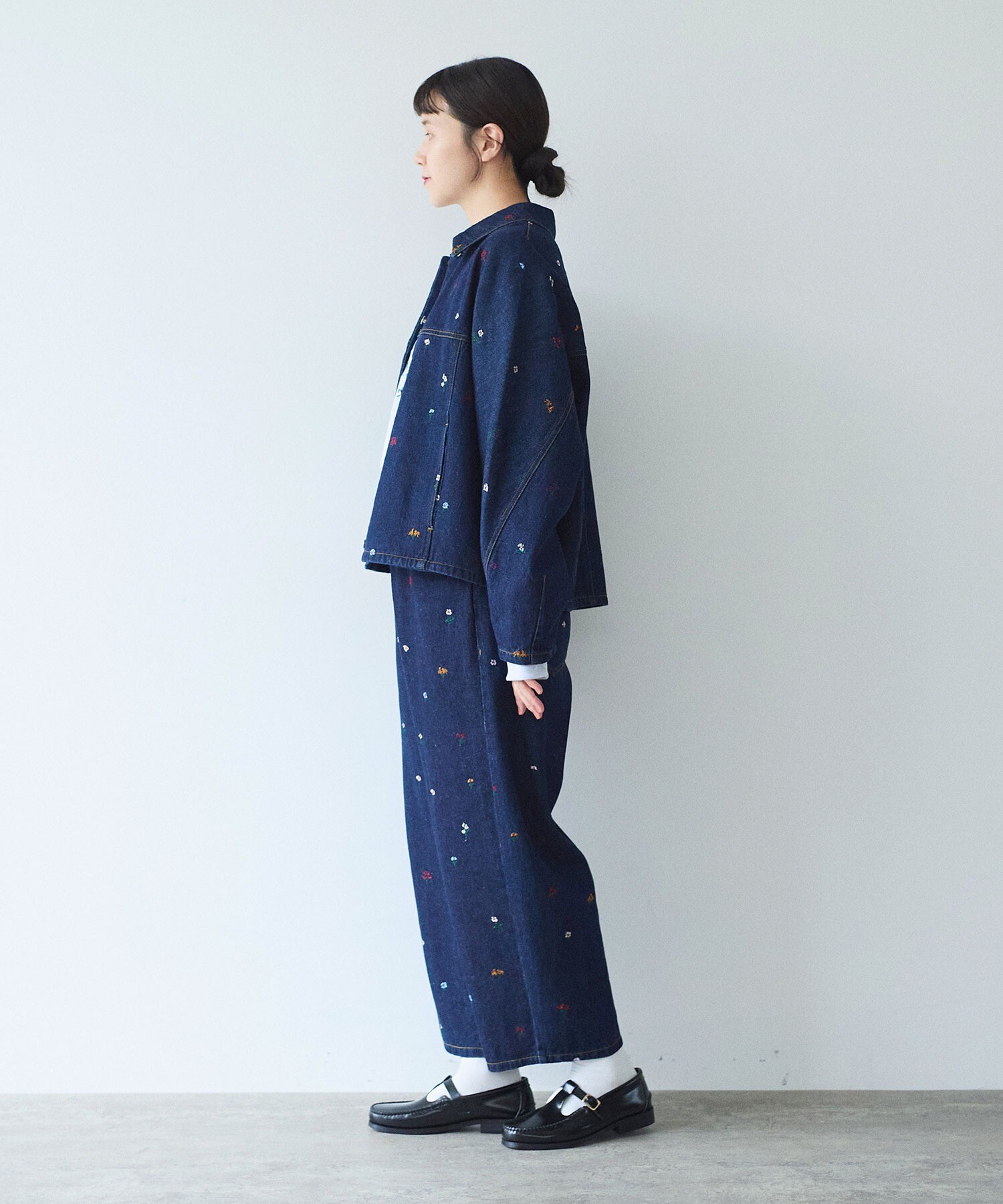 AMBIDEX Store floral embloidely denim cocoon ブルゾン(F インディゴ