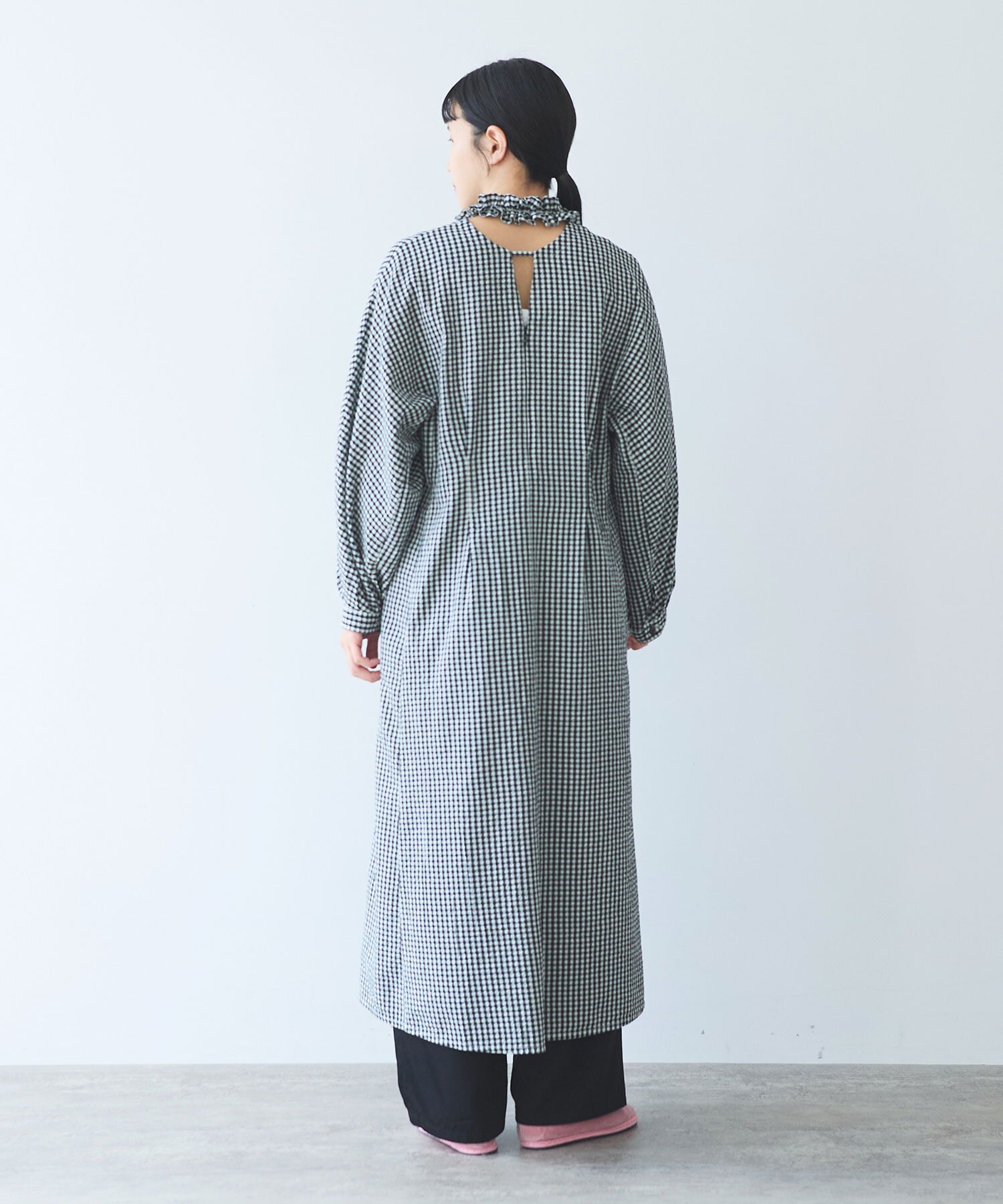 日本未入荷 UNIFREE★チェックレイヤードワンピース Re-J&SUPURE｜ビスチェレイヤード風スキッパーシャツワンピース