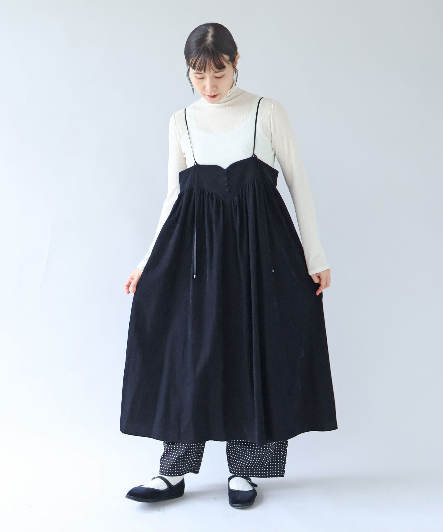 AMBIDEX Store ○シャンブレーコールビスチェワンピース(F シロ): yuni