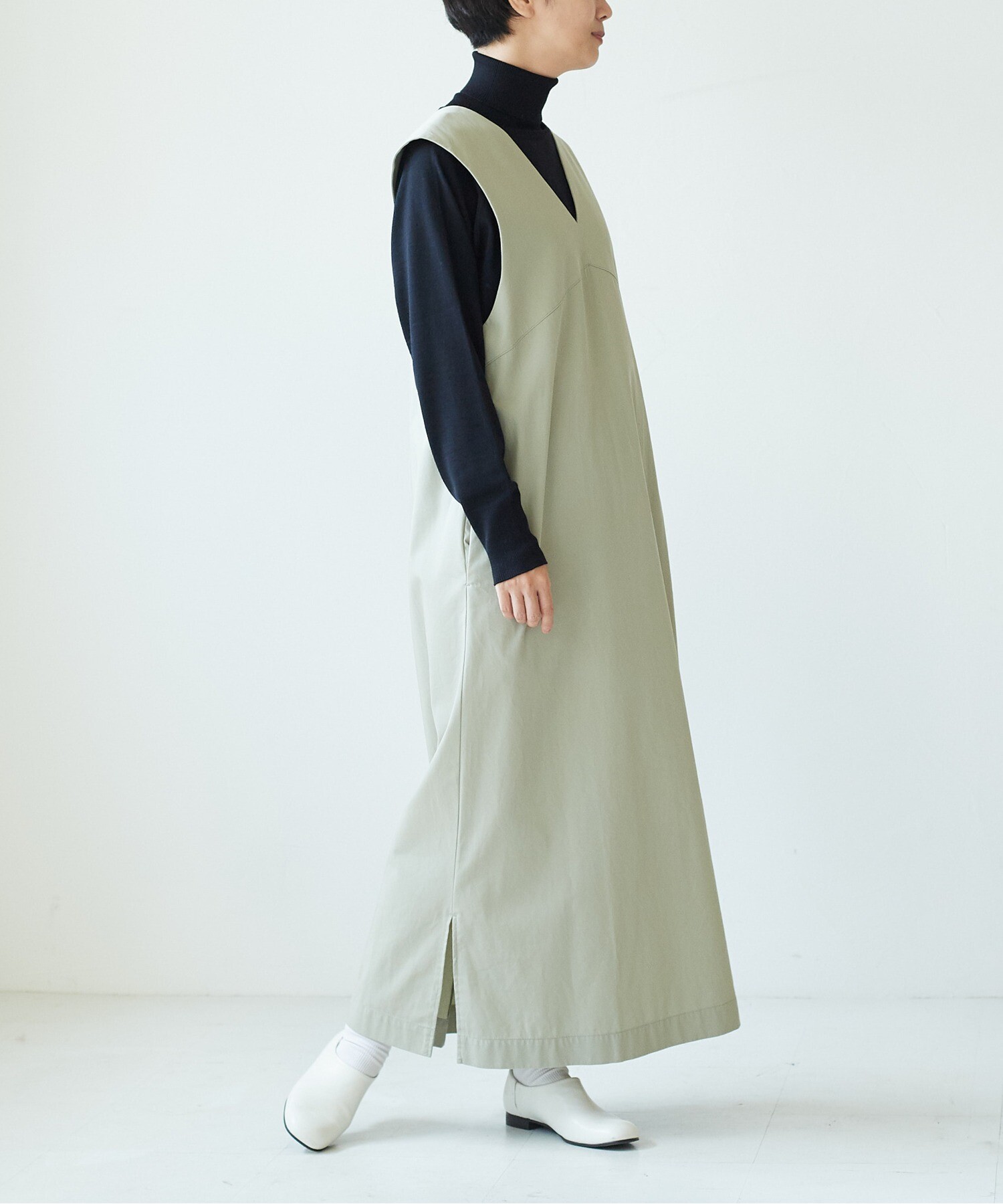 AMBIDEX Store △80/2強撚ギャバコットン jumper skirt(F クロ): yuni