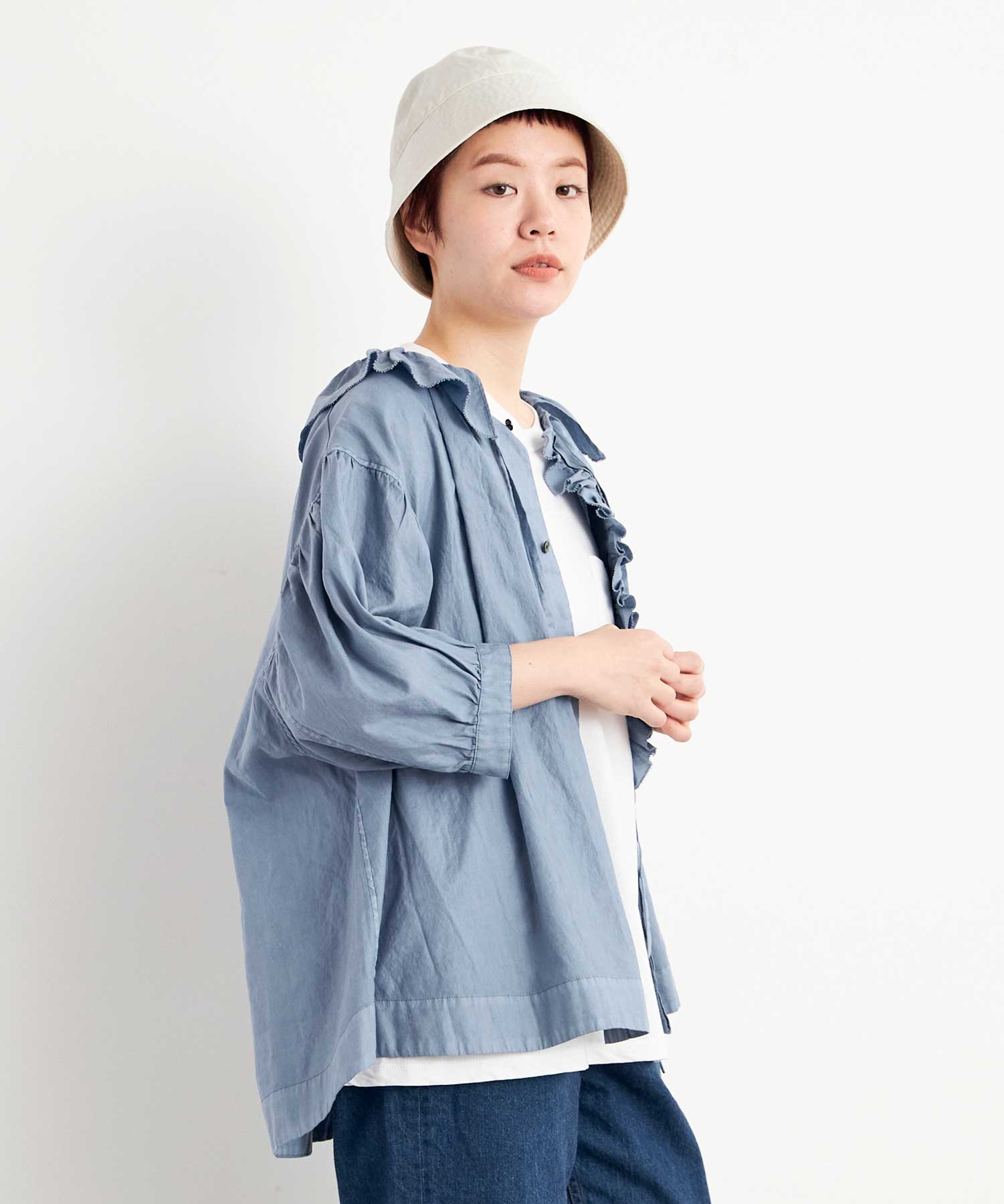 AMBIDEX Store △○80satin frill puff ブラウス(F DENIM): FLAT