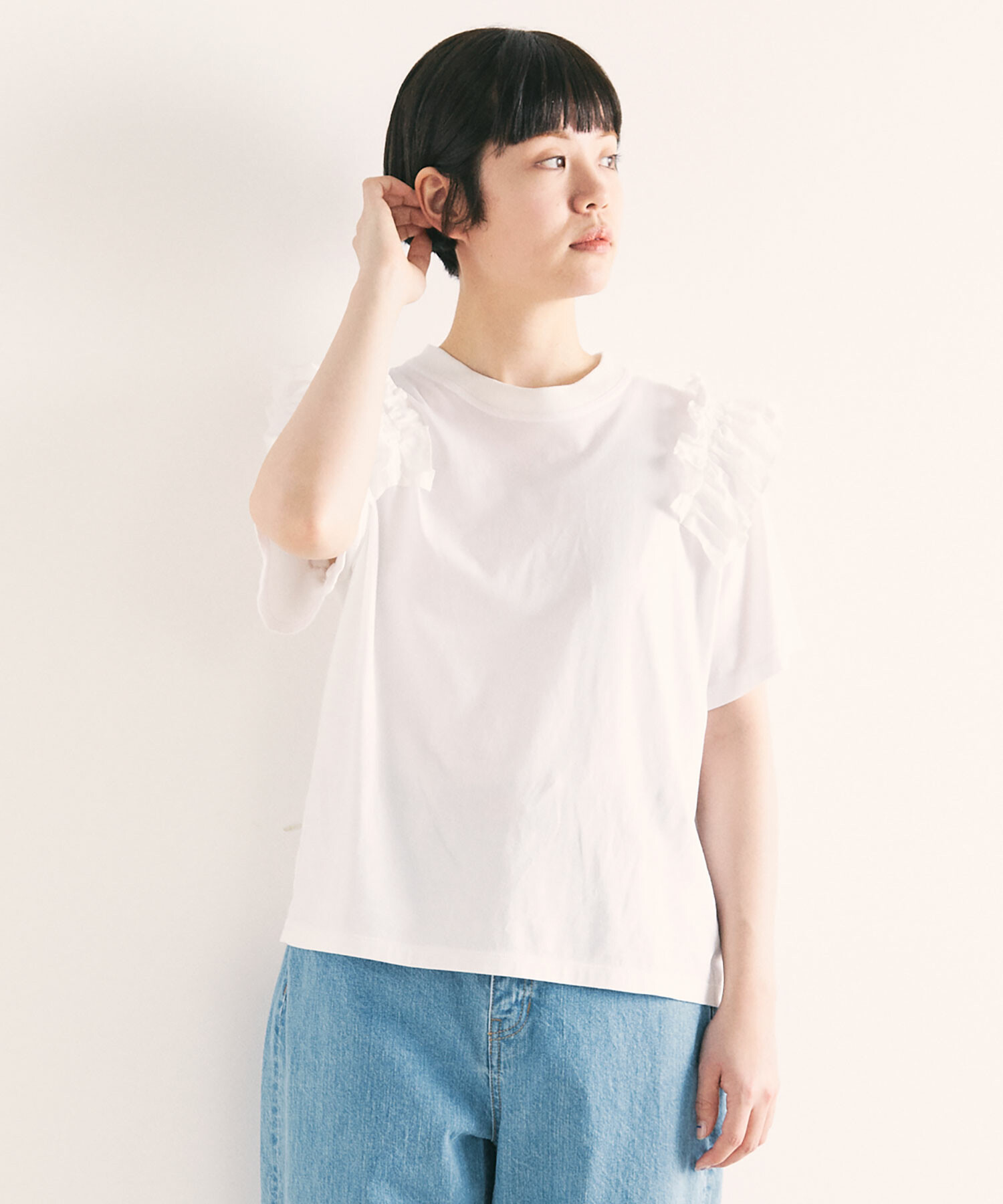 AMBIDEX Store ○PREMIUM天竺 SHOULDER FRILL プルオーバー(F BLACK 