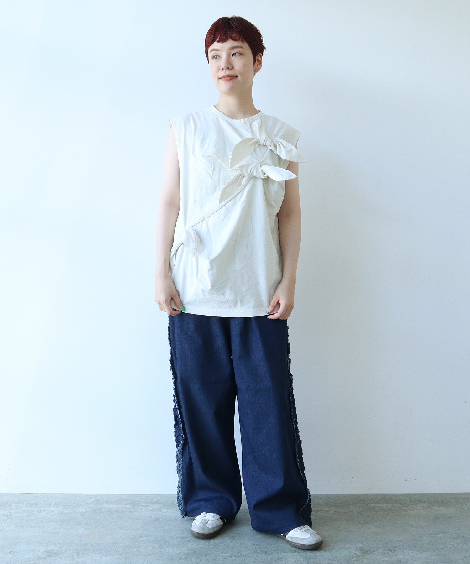 AMBIDEX Store 5.5oz LIGHT DENIM SIDE FRILL パンツ(F LIGHT BLUE