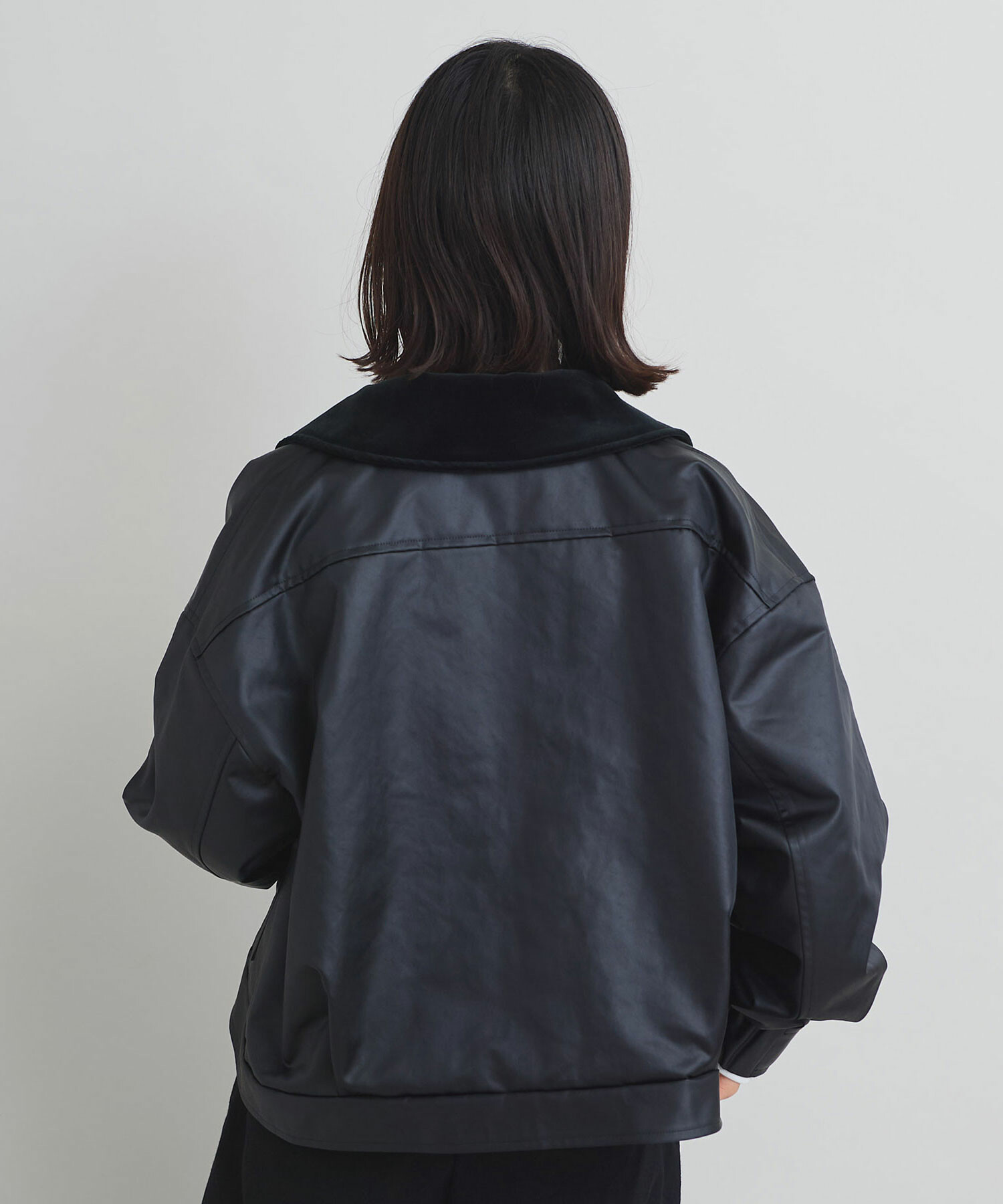 AMBIDEX Store フェイクレザージップ ブルゾン(F クロ): iki