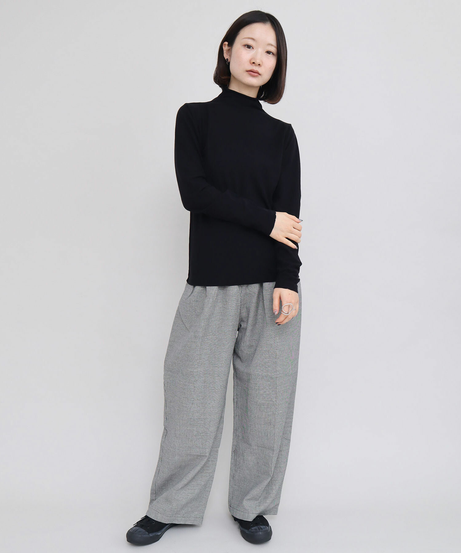 AMBIDEX Store GV天竺ハイネック長袖プルオーバー(F クロ): iki