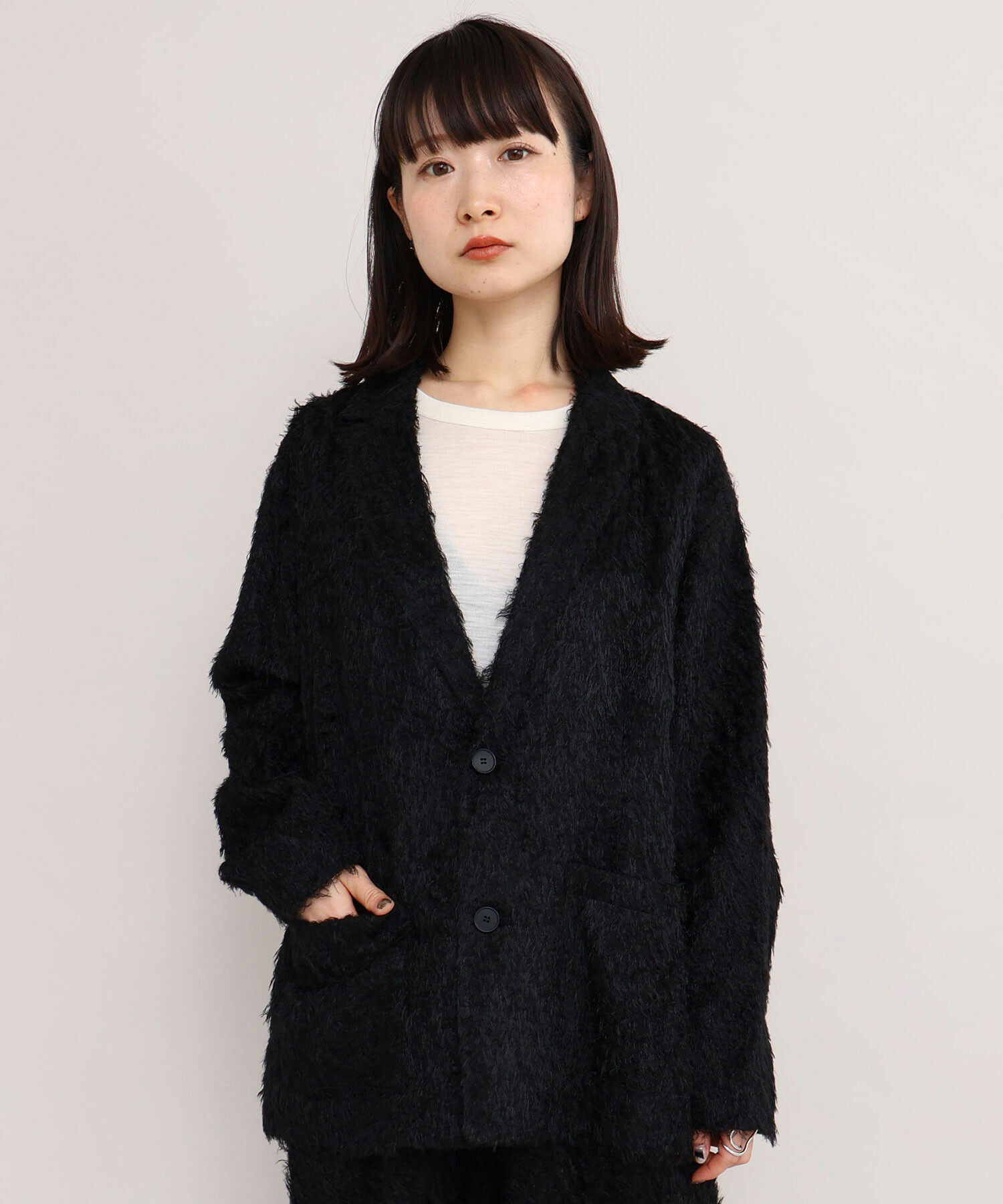 AMBIDEX Store カットフェザージャカード ルーズ ジャケット(F クロ): iki