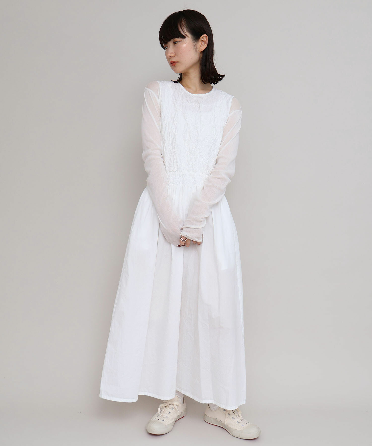 AMBIDEX Store シャーリング刺繍 ノースリギャザー ワンピース(F