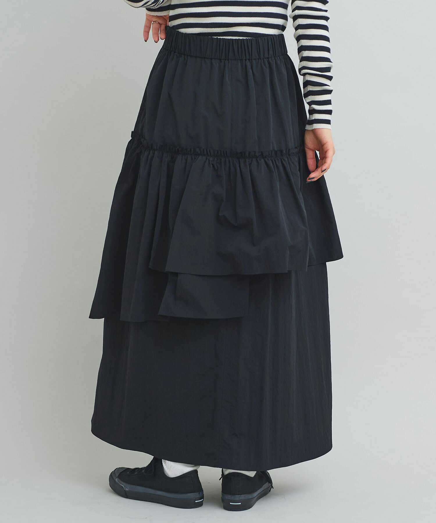 AMBIDEX Store 〇ナイロンタフタ流し染め アシメティアード スカート(F