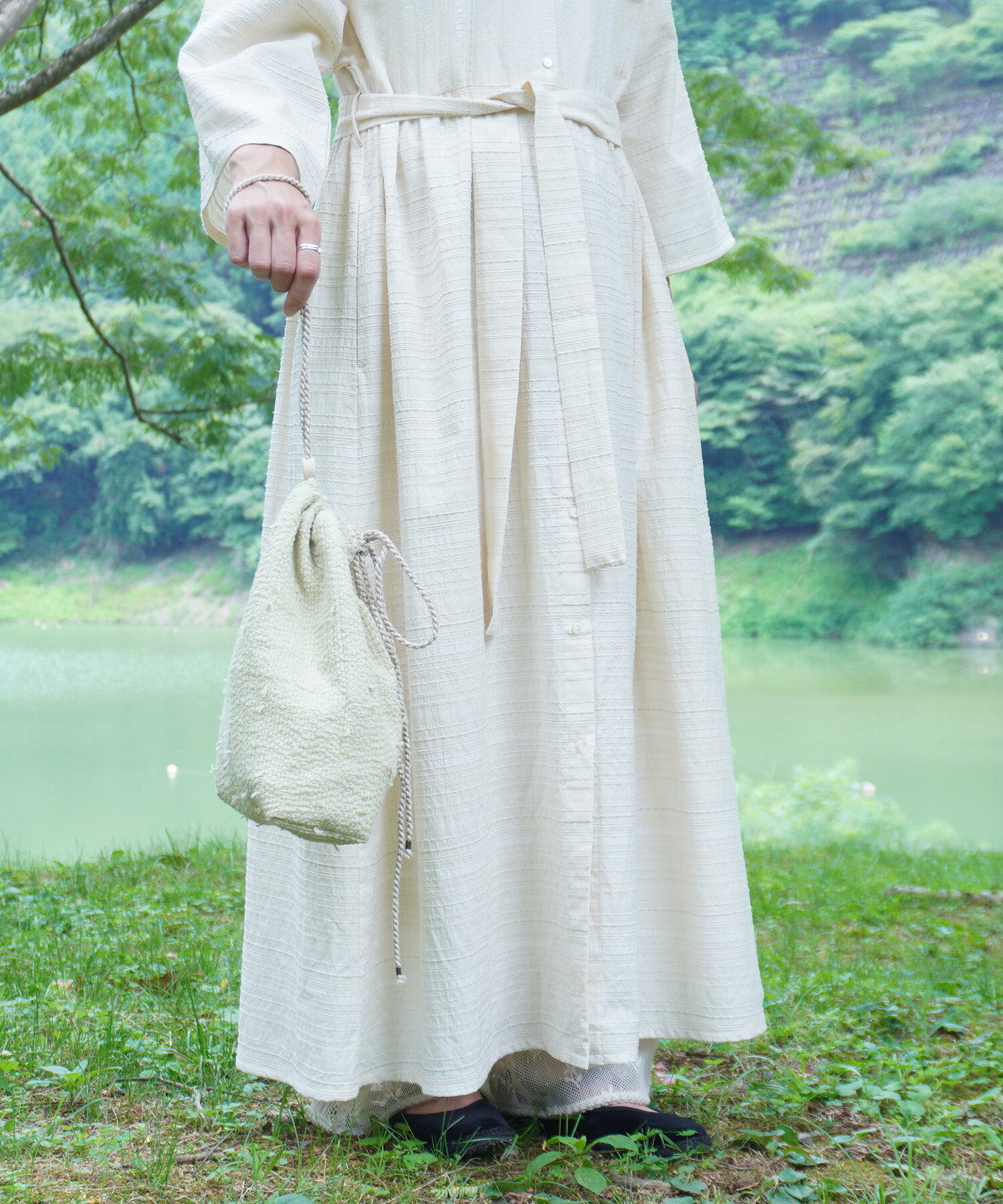 AMBIDEX Store 〇sashiko jacquard 巾着バッグ(F ペールイエロー