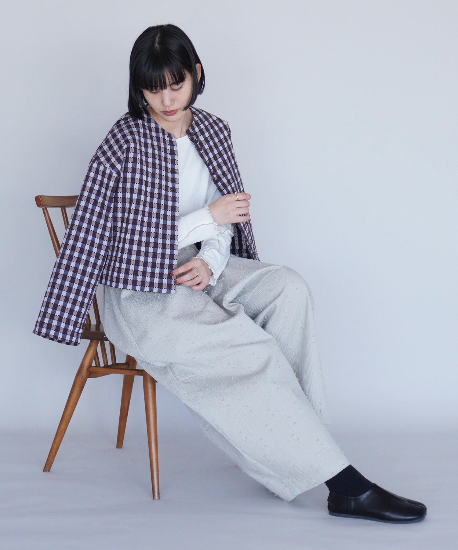 AMBIDEX Store 〇sashiko jacquard ボリュームパンツ(F ライト