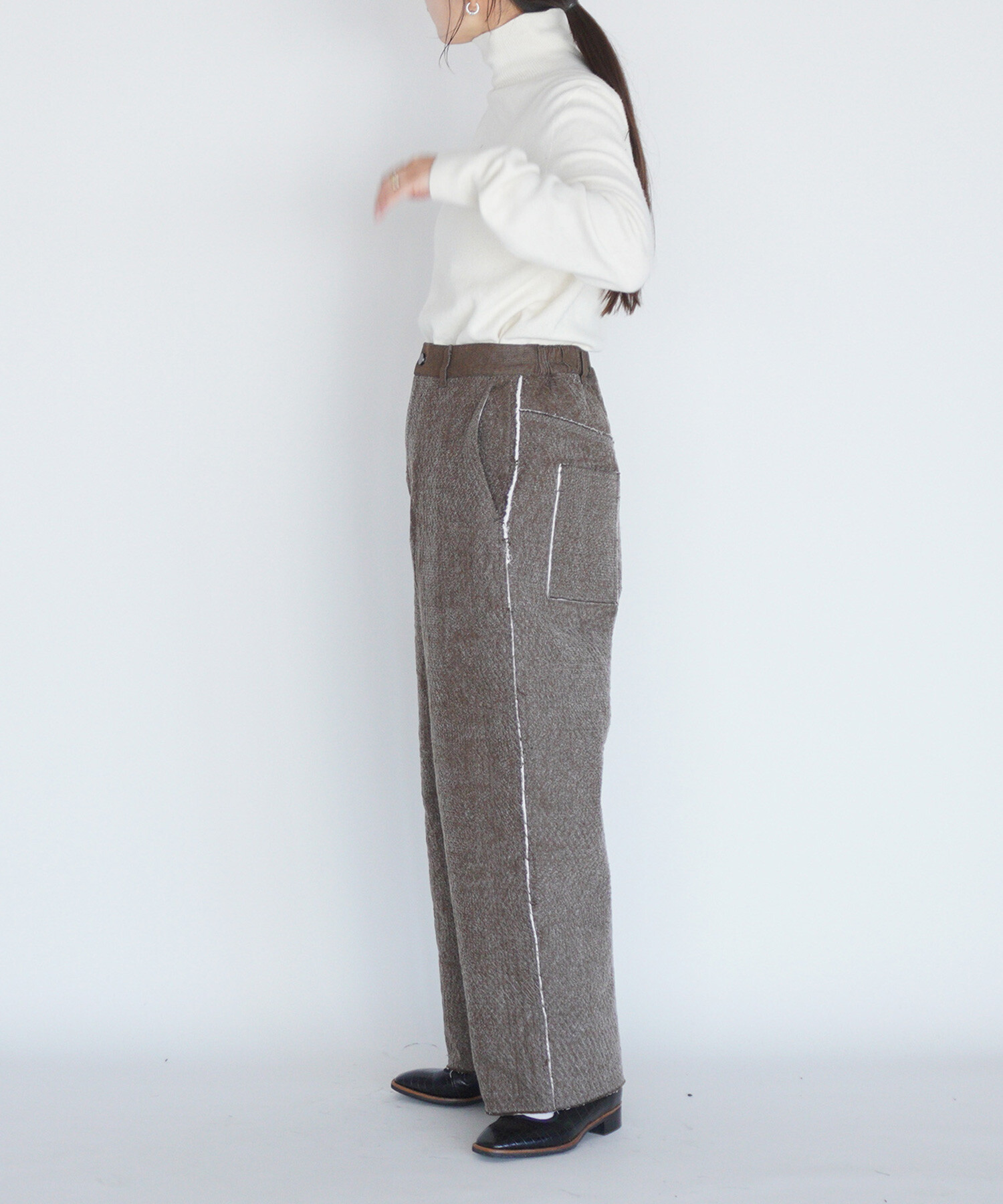 AMBIDEX Store 〇Denim/freece needle punch カーブパンツ(F ネイビー