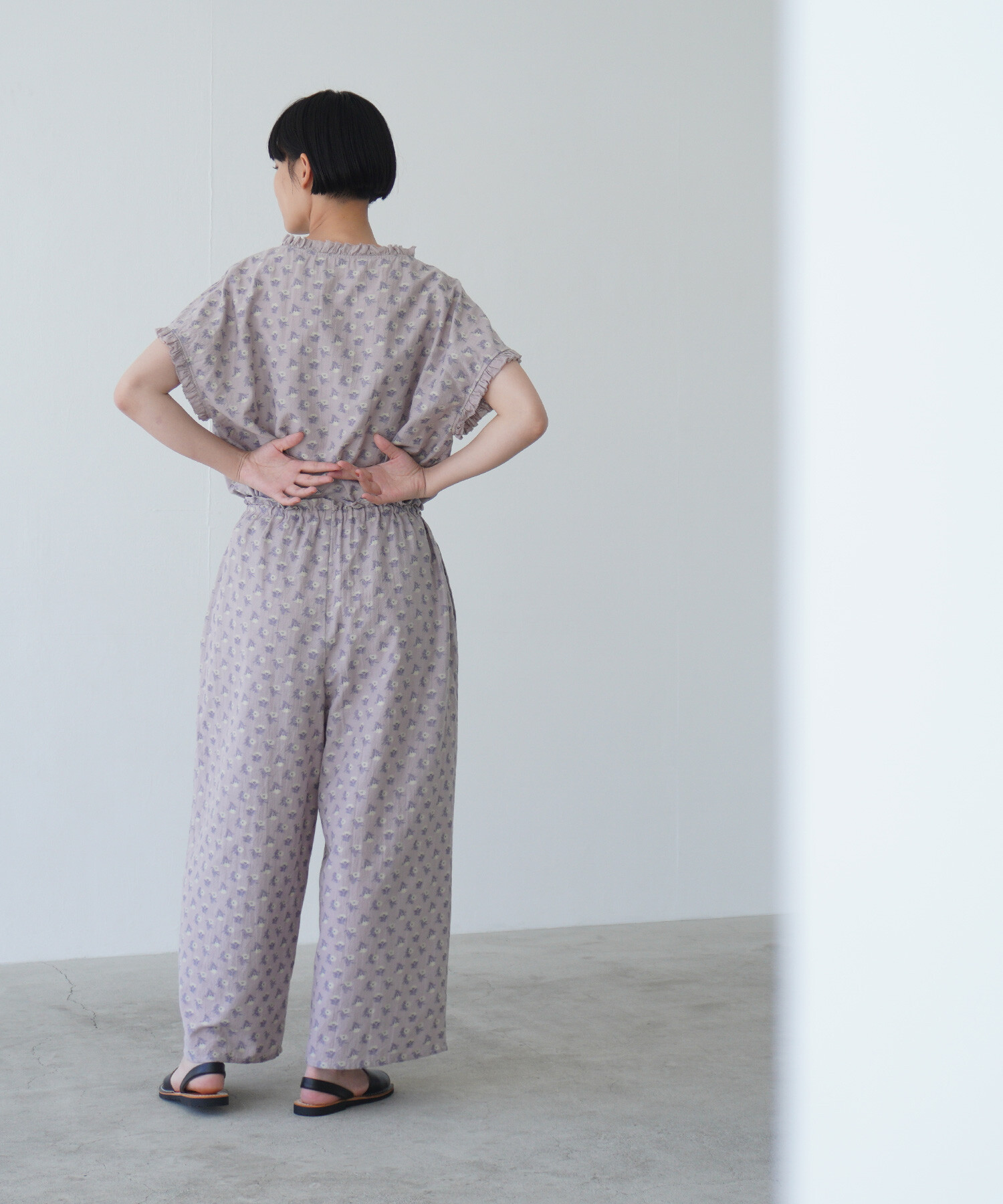 kanthaジャガード ギャザーパンツ qiri AMBIDEX AMBIDEX Store △○flower quilt ジャカード ワイドパンツ(F
