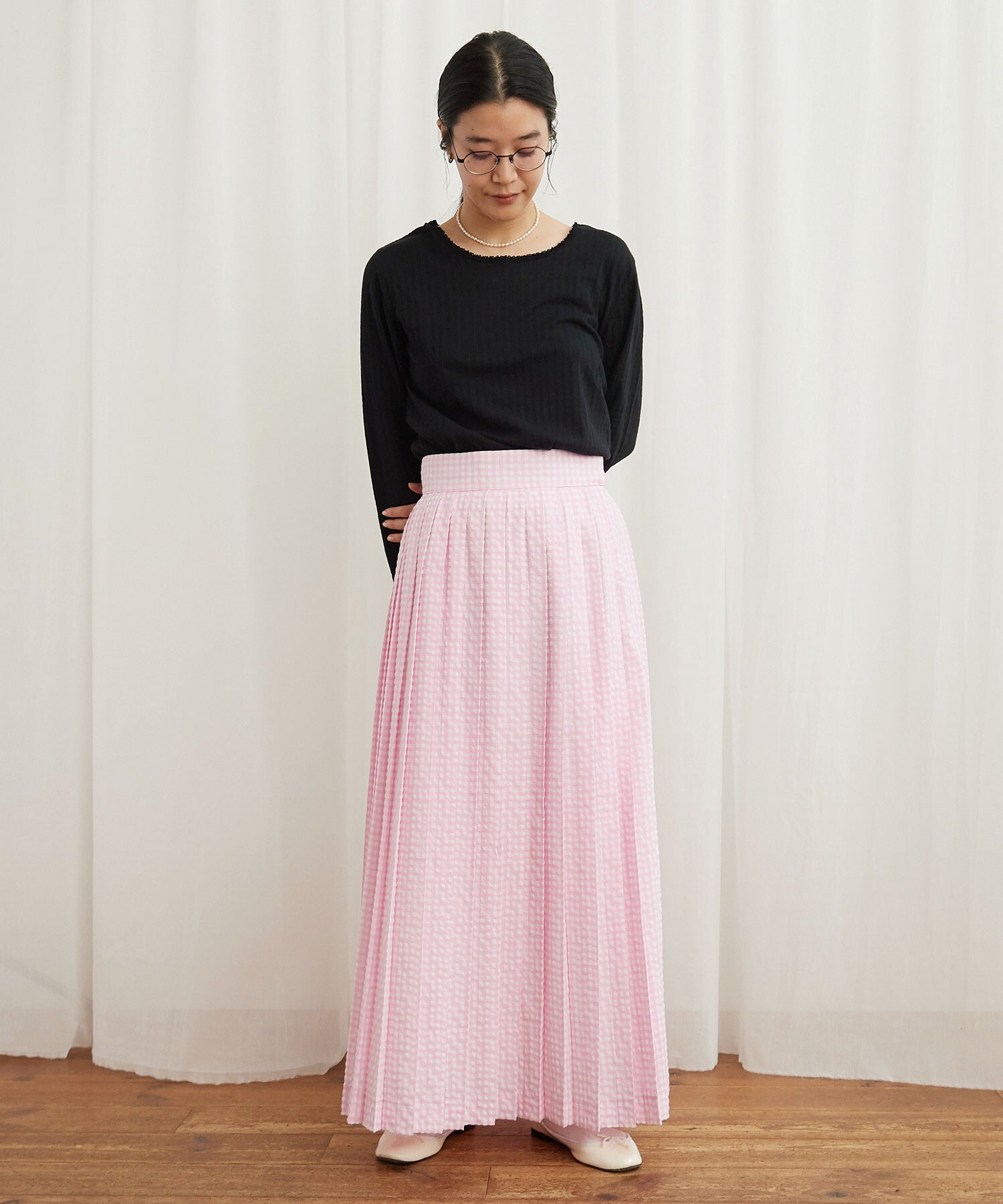 AMBIDEX Store ○gingham pleats skirt(F ピンク): l'atelier du savon