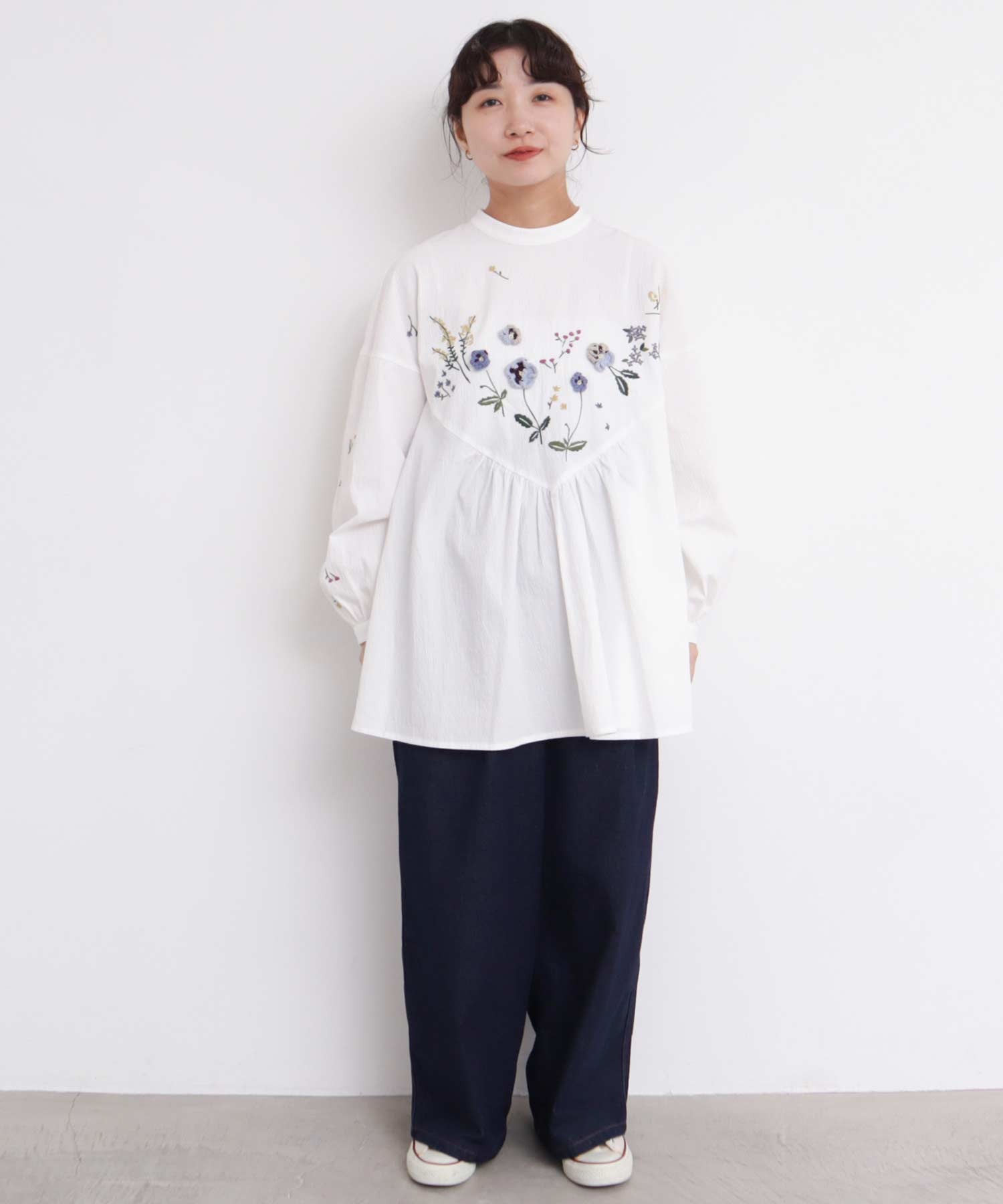 AMBIDEX Store 〇ひらひらパンジー かぎ針と刺繍ブラウス(F シロ