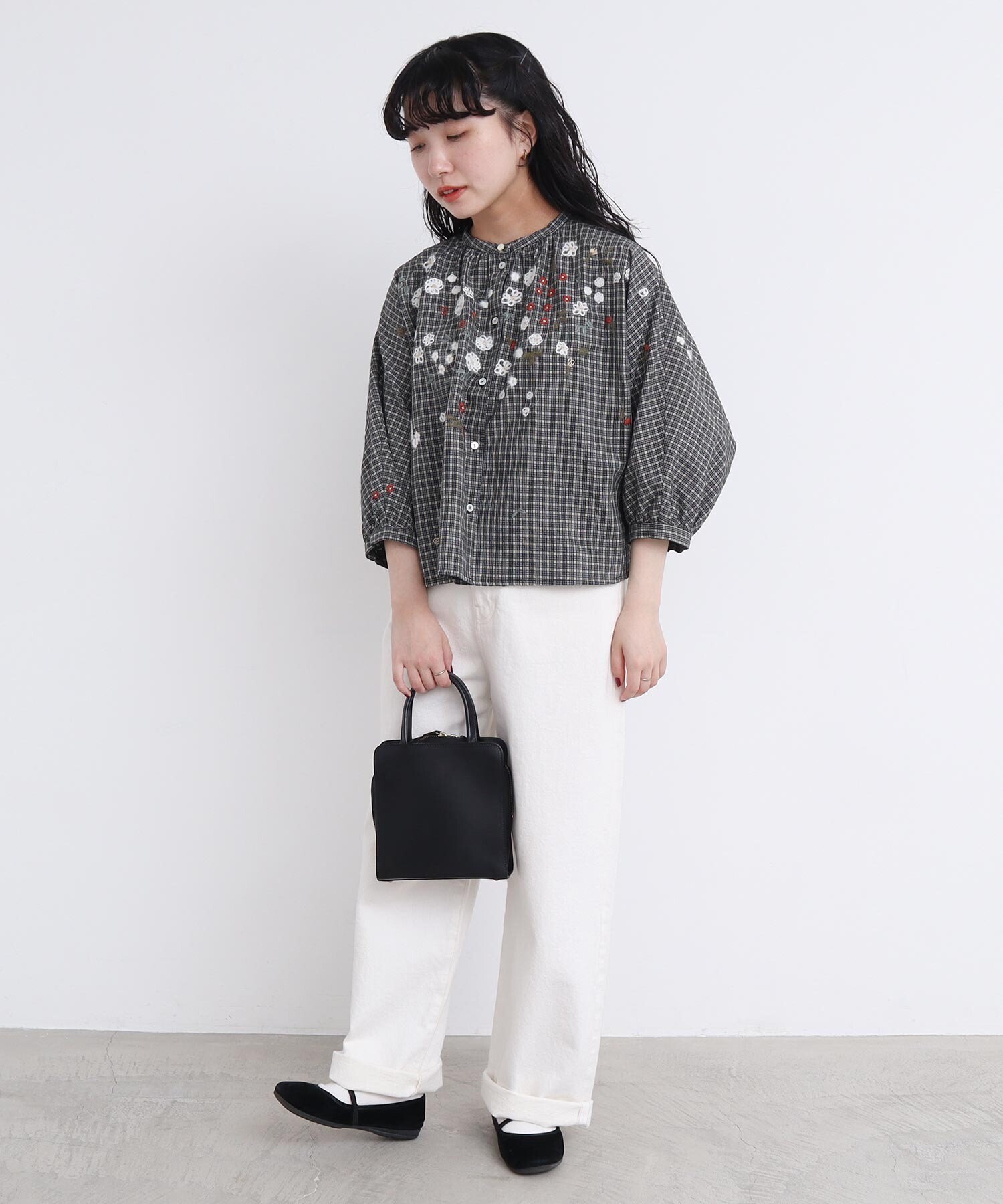 fitmore♡刺繍ダブルカラーレイヤードトップス ブラック 刺繍ダブルカラーレイヤードトップス【宅配便】 | Fit more