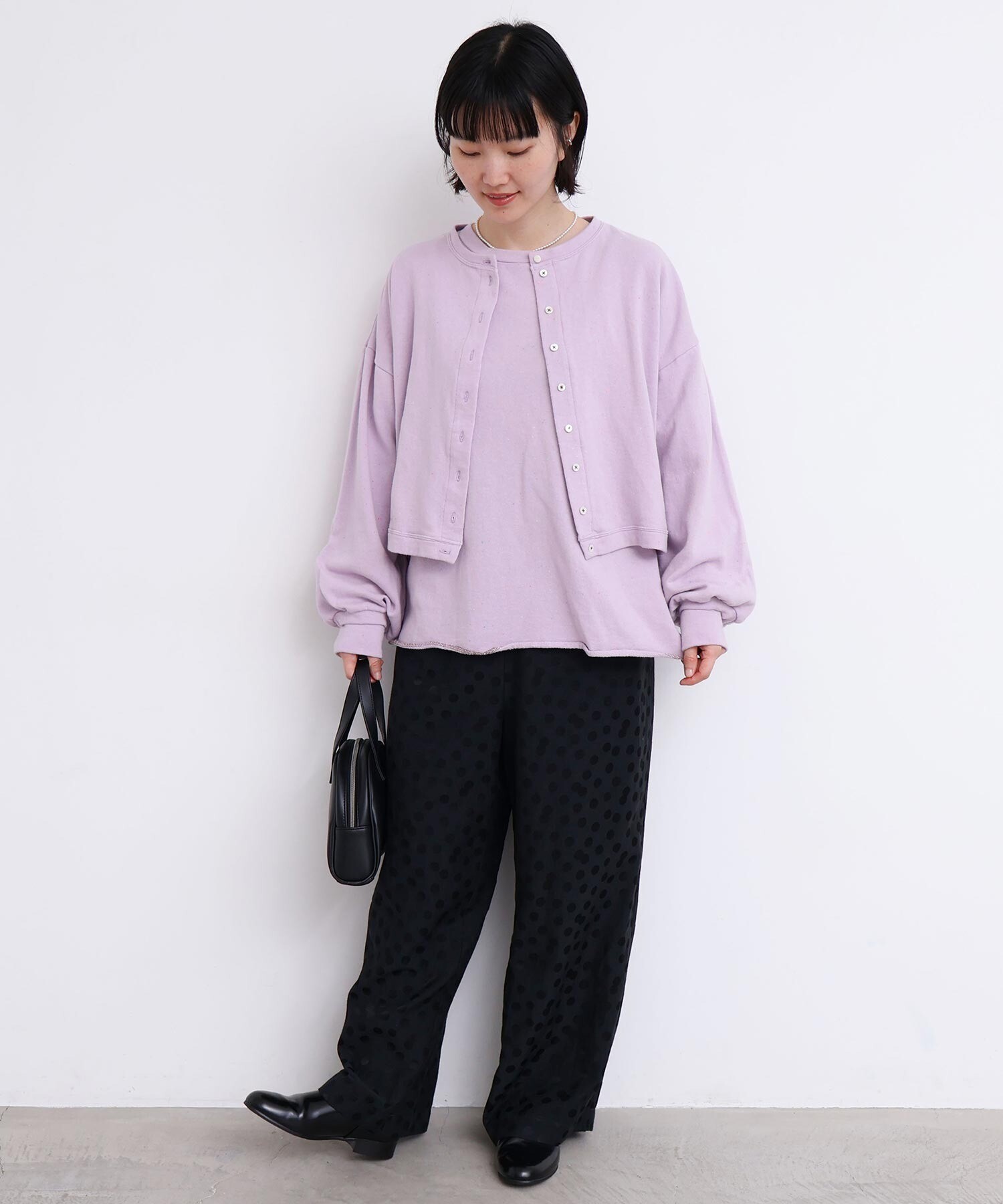 AMBIDEX Store カラフルネップ裏毛 ミニカーディガン(F クロ): l