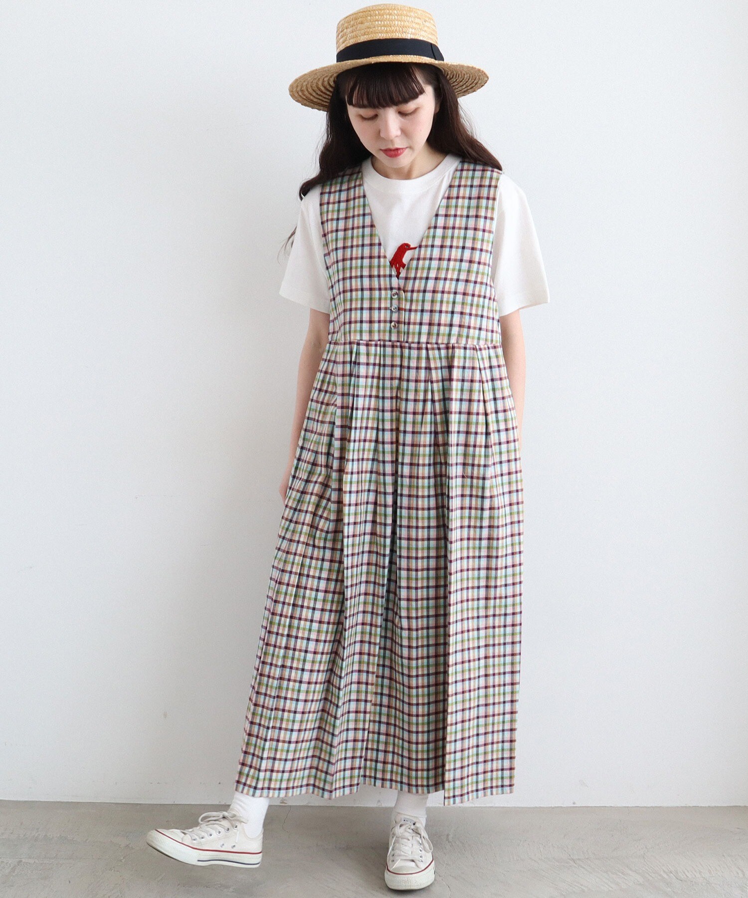 AMBIDEX Store ○ちいさい春のカラフルチェック ジャンパースカート(F 