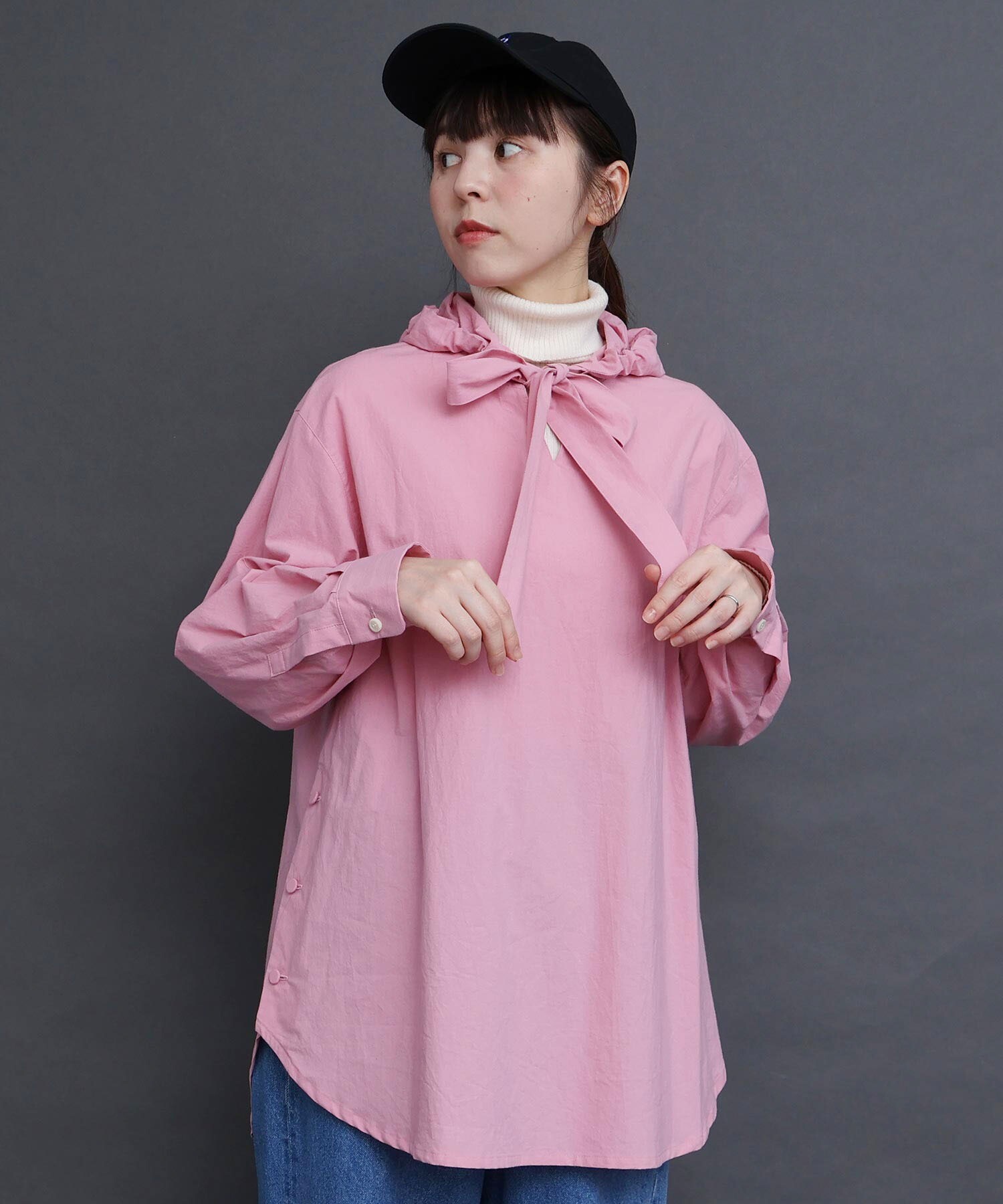 AMBIDEX Store 〇COTTON DYED POPLIN フードシャツ (F ピンク): l