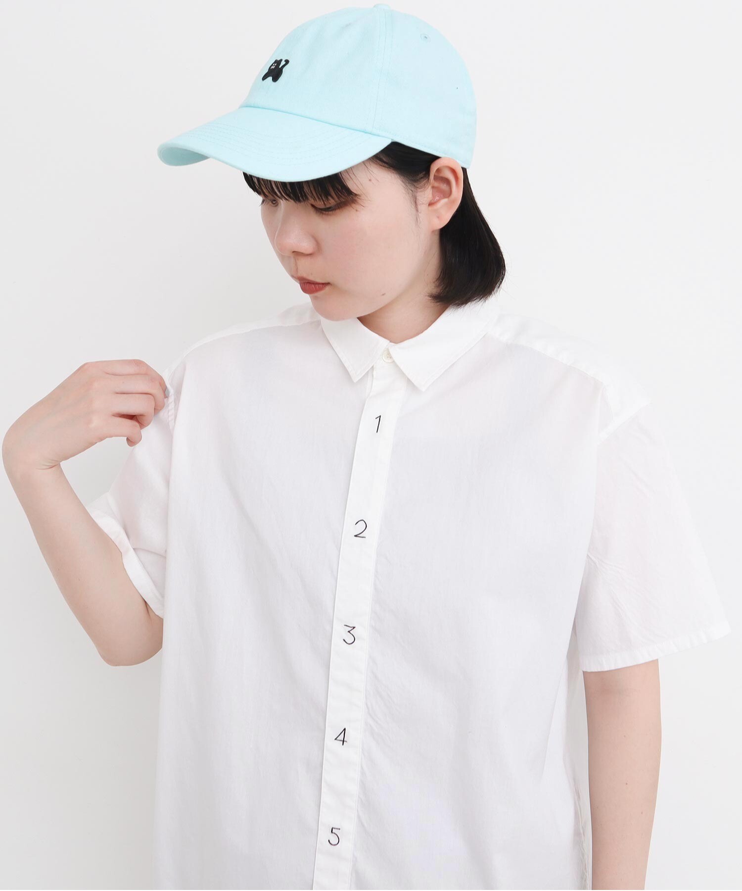 AMBIDEX Store 80/2ピンオックス 数字刺繍半袖シャツ(F サックス