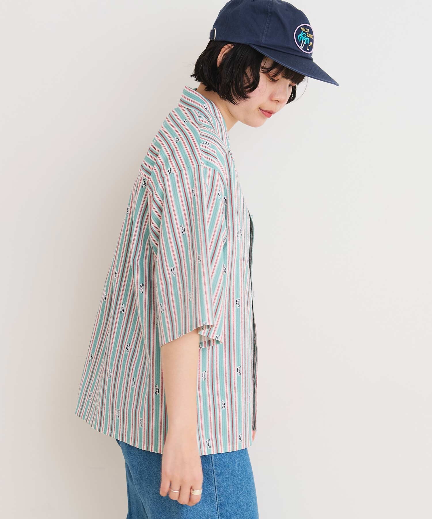 AMBIDEX Store 〇DRIVE STRIPE オープンカラーシャツ(F サックス