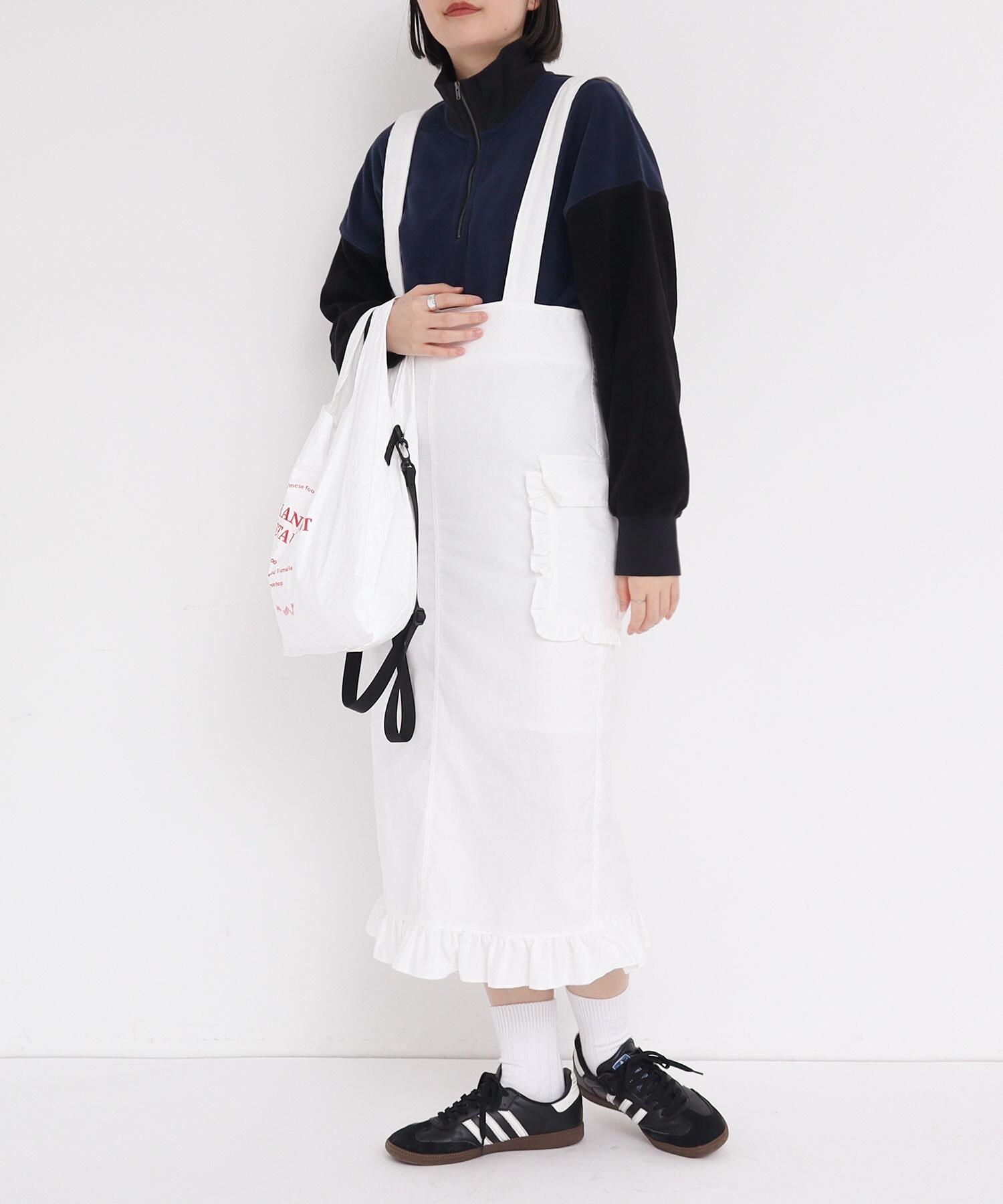 AMBIDEX Store ○COTTON FLANNEL フリルポケット吊りスカート(F コン