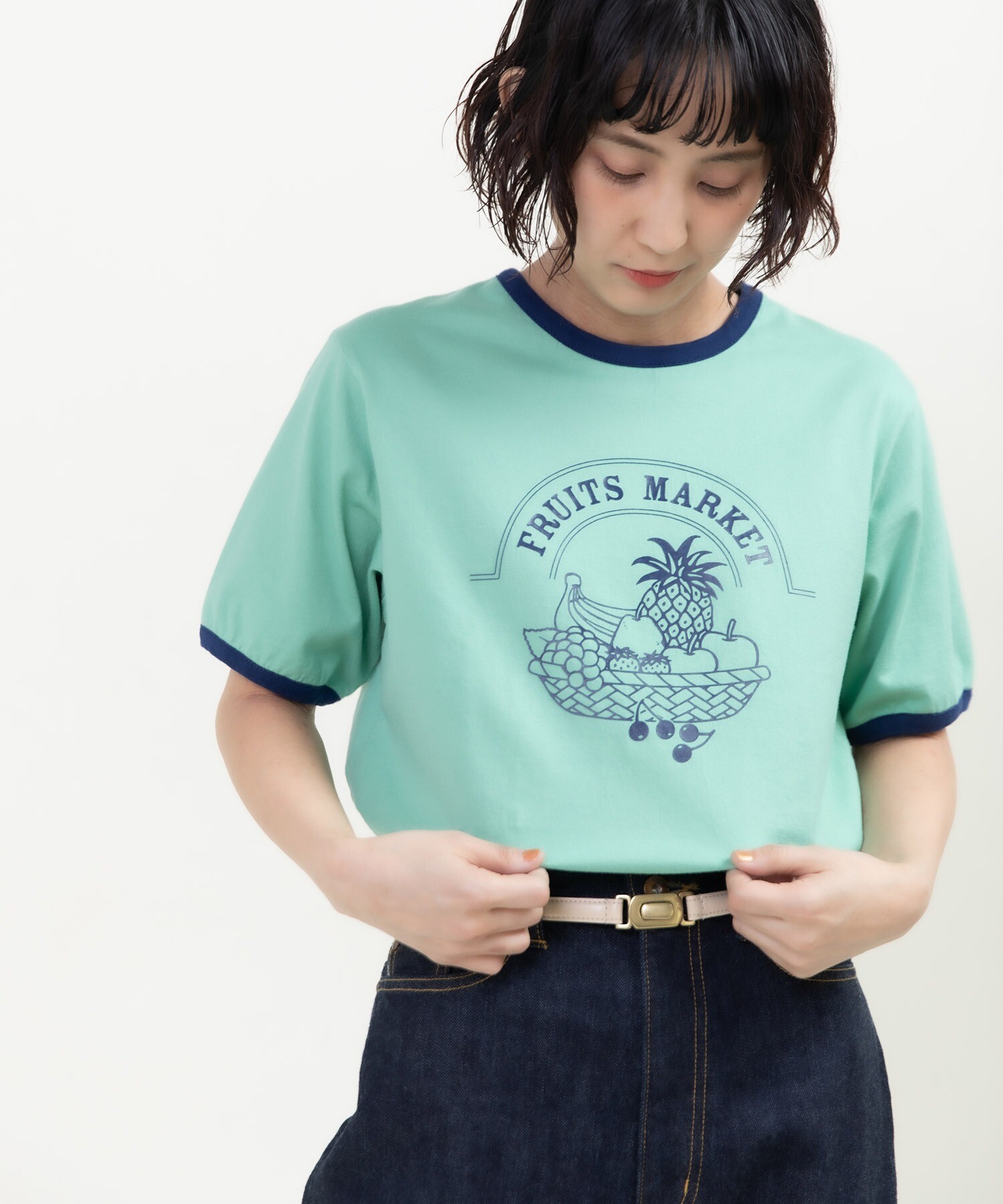 40/2天竺 フルーツプリントリンガーTシャツ