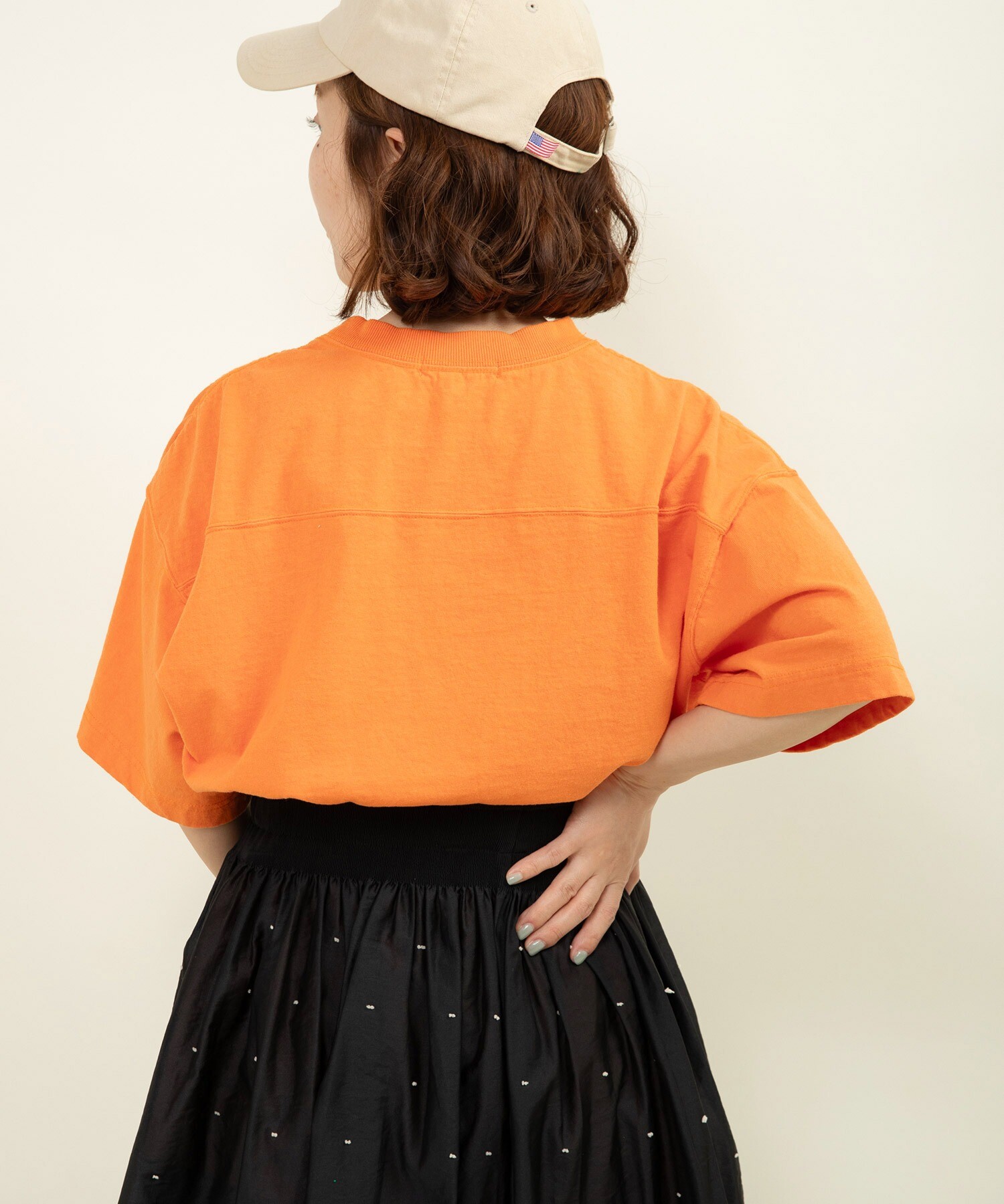 Dapper's フットボールシャツ　プリント　オレンジ　七分袖 AMBIDEX Store ○○アメリカンドライ天竺 フットボールTシャツ