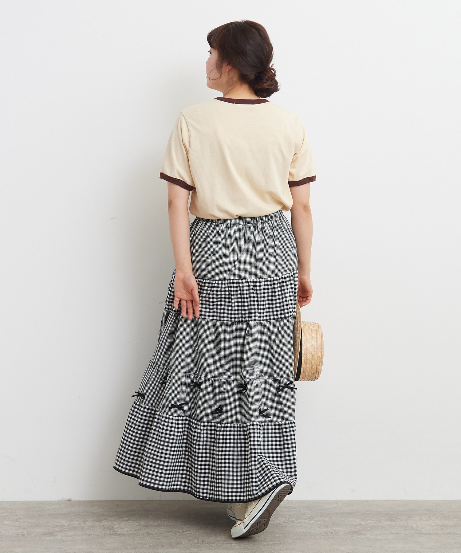 AMBIDEX Store 【予約販売】○リボン刺繍 ティアードスカート(F クロ 