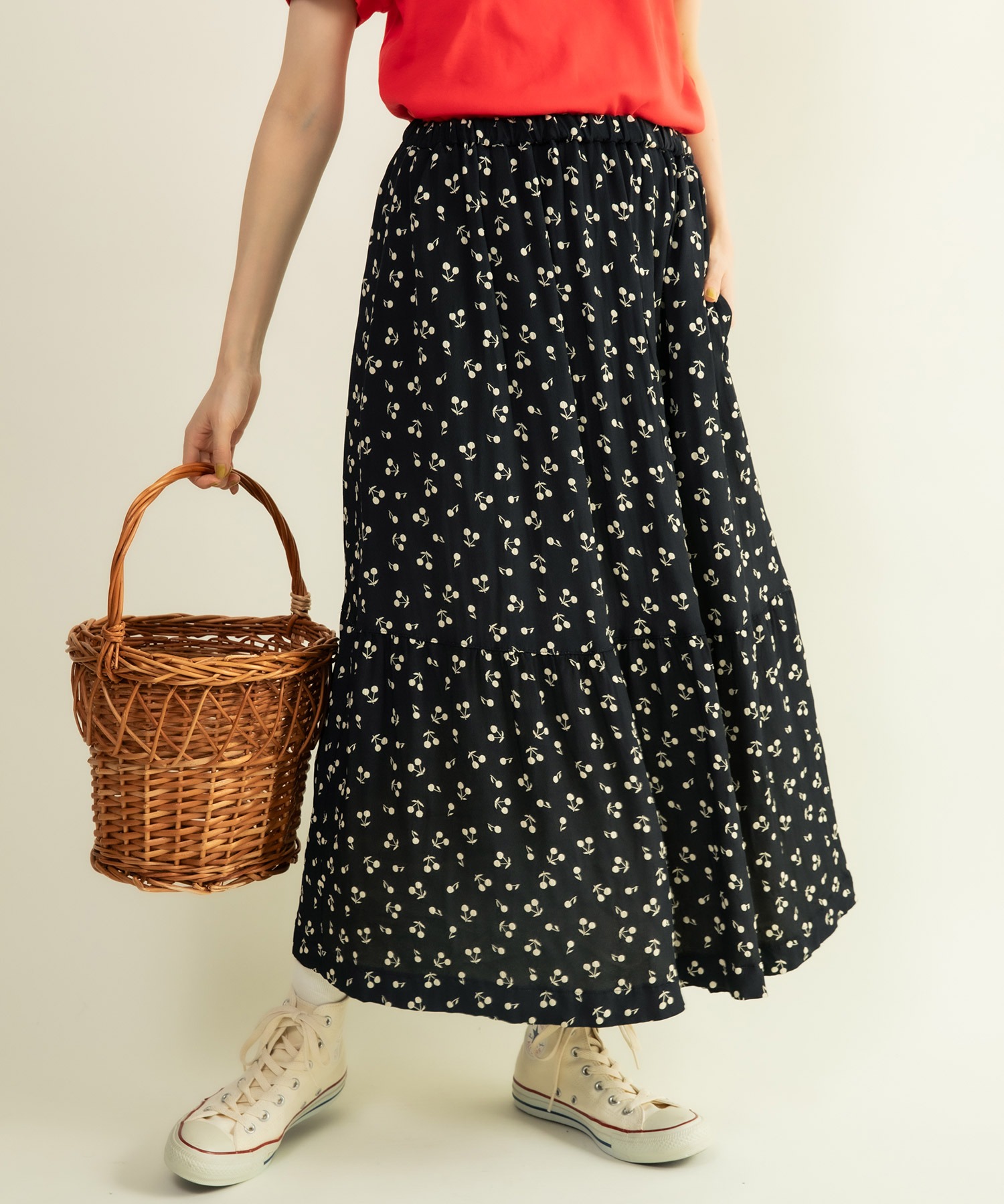 チェリーマルグリット　スカート AMBIDEX Store △○チェリー風通ジャカード 2段切替ギャザー