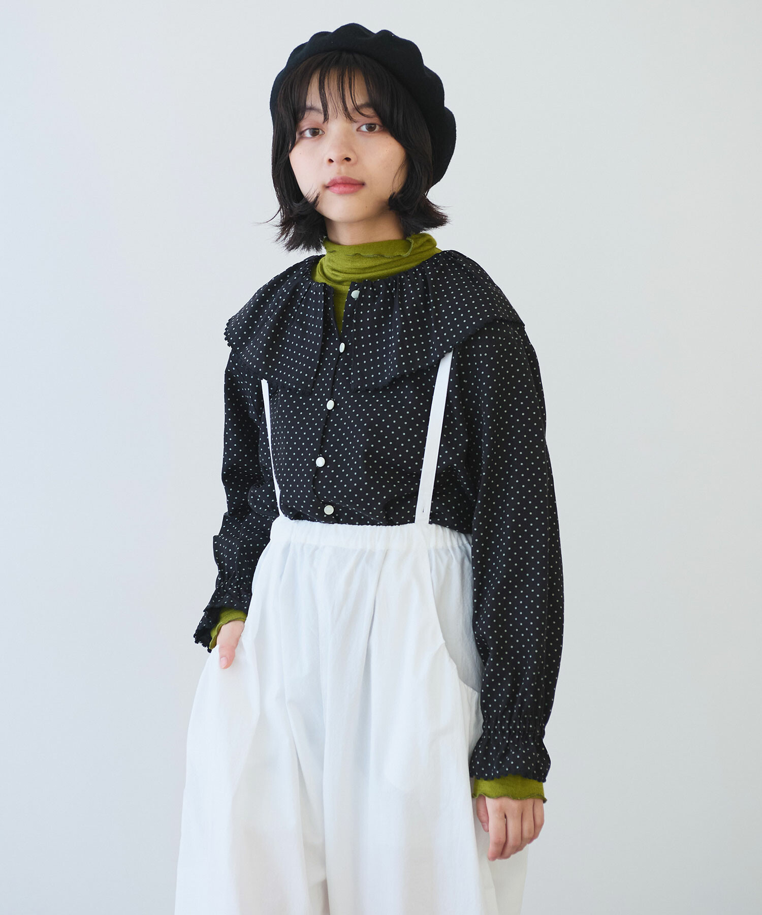 AMBIDEX Store ○ キュプラ ルナファー ドット プリント ケープ襟