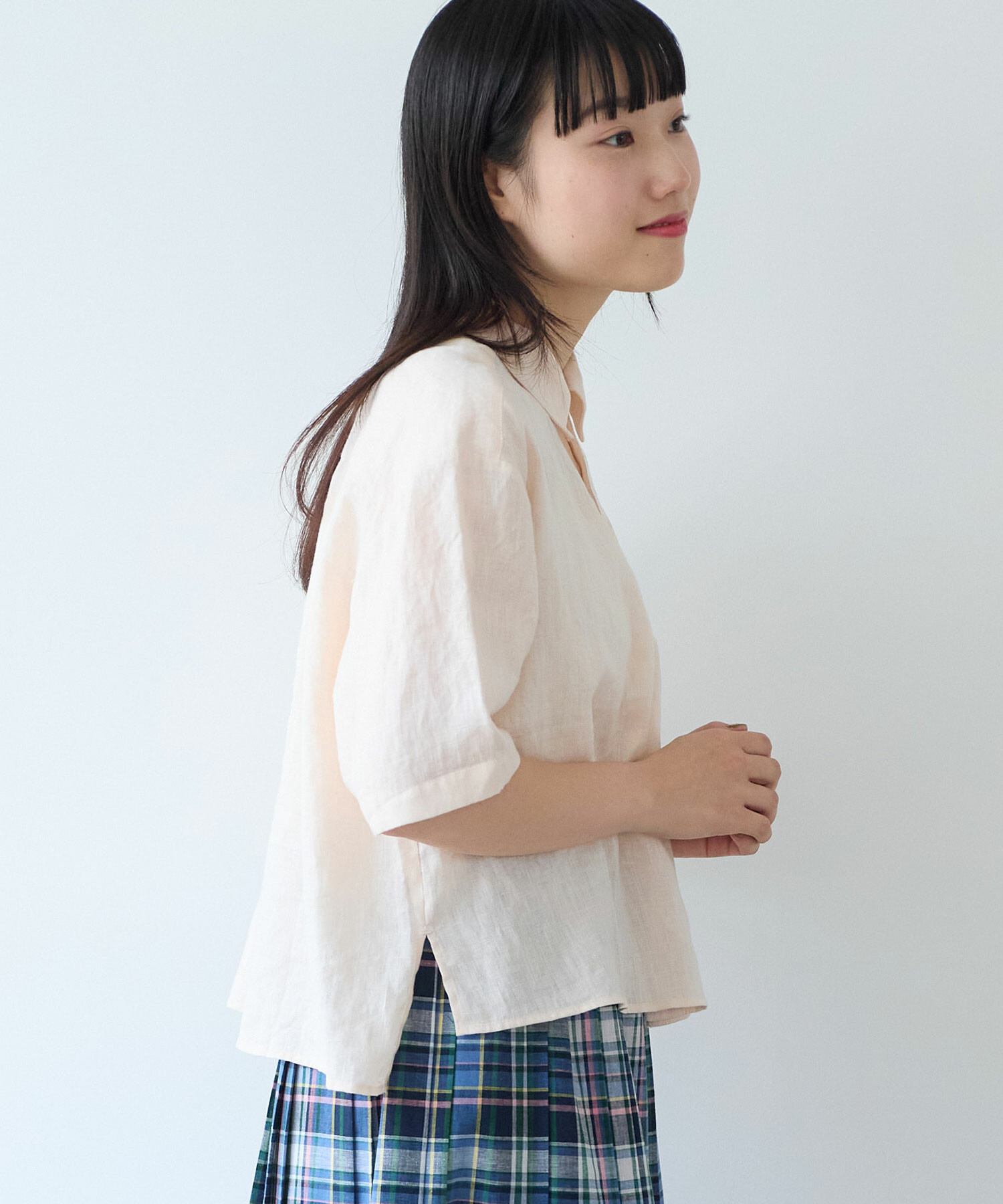 AMBIDEX Store ○ 60sフレンチリネン boy shirt(F ベージュチェック