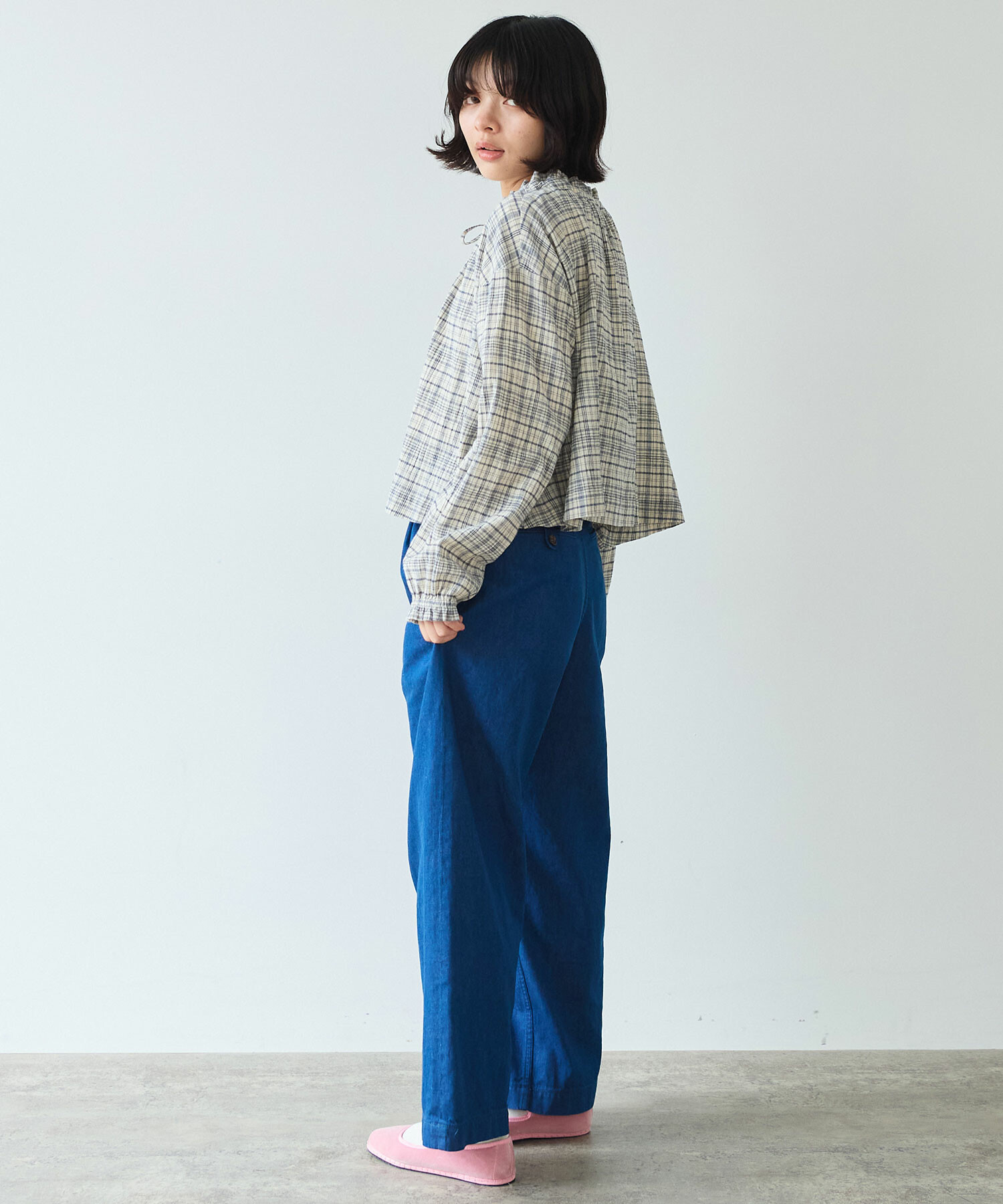 AMBIDEX Store △〇 ちぢみcheck ブラウス(F ピンク): bulle de savon