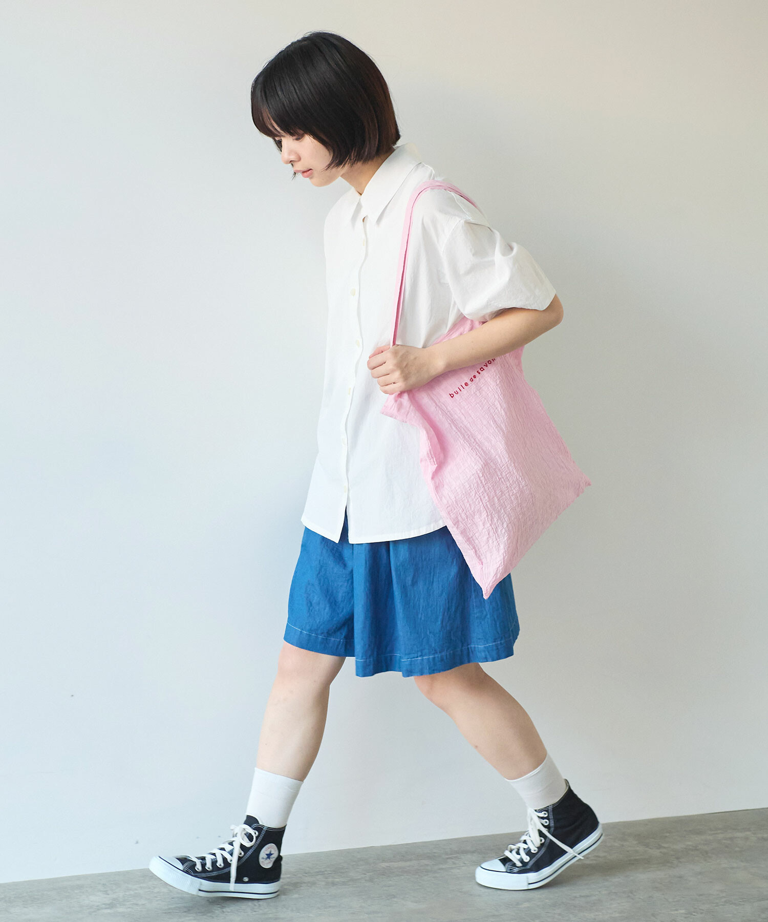AMBIDEX Store △〇 強撚ポプリン 半袖シャツ(F アオ): bulle de