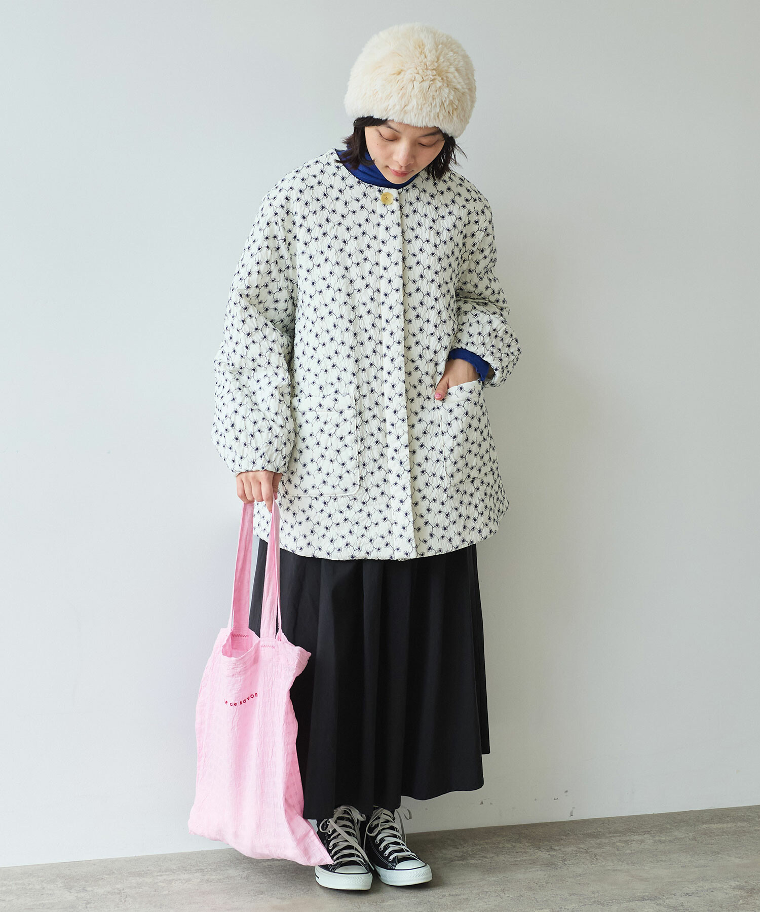 AMBIDEX Store △〇 evodown はな刺繍 ノーカラーコート(F コン